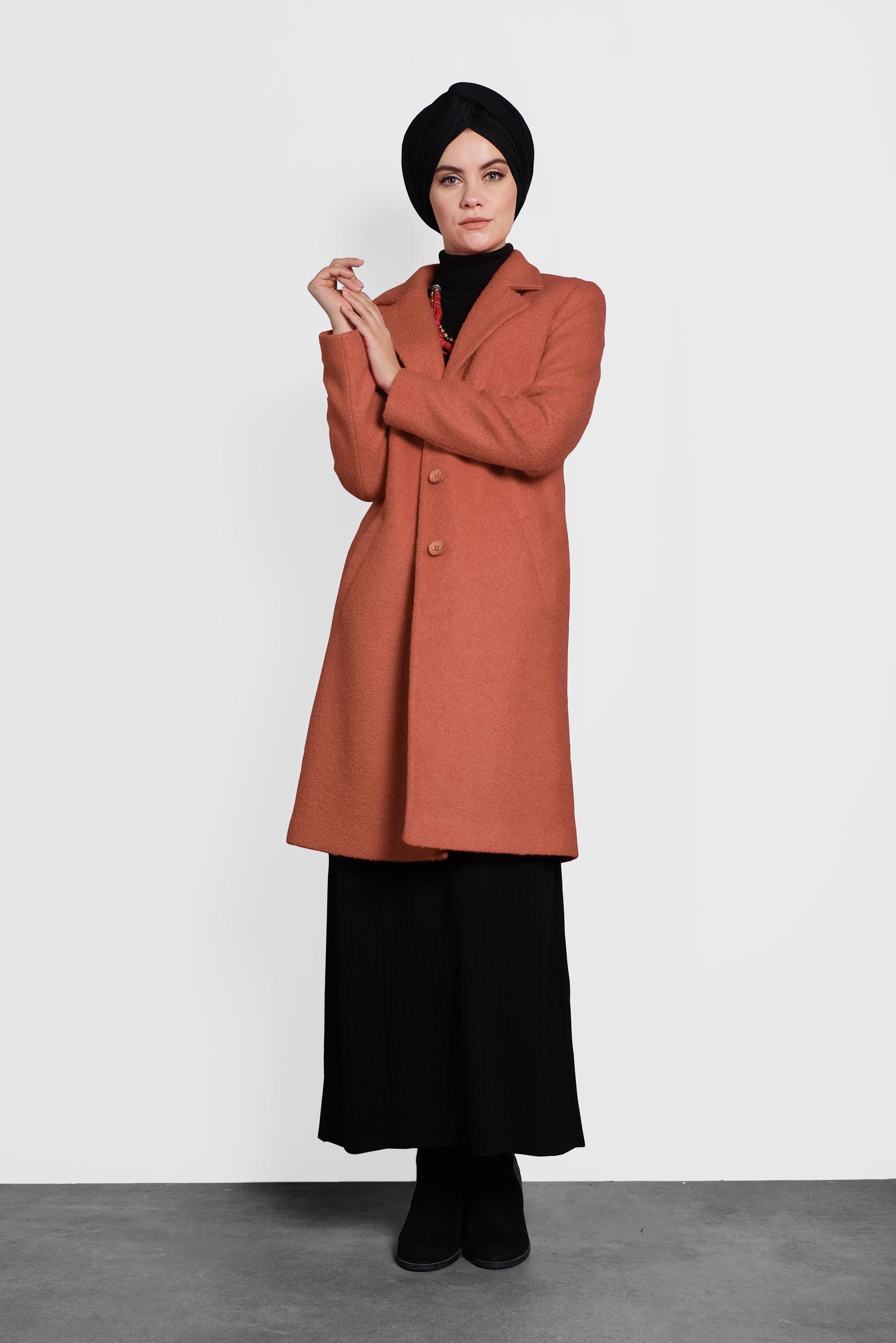 Tesettür giyim TURUNCU KLASİK KEÇE KABAN 90014	