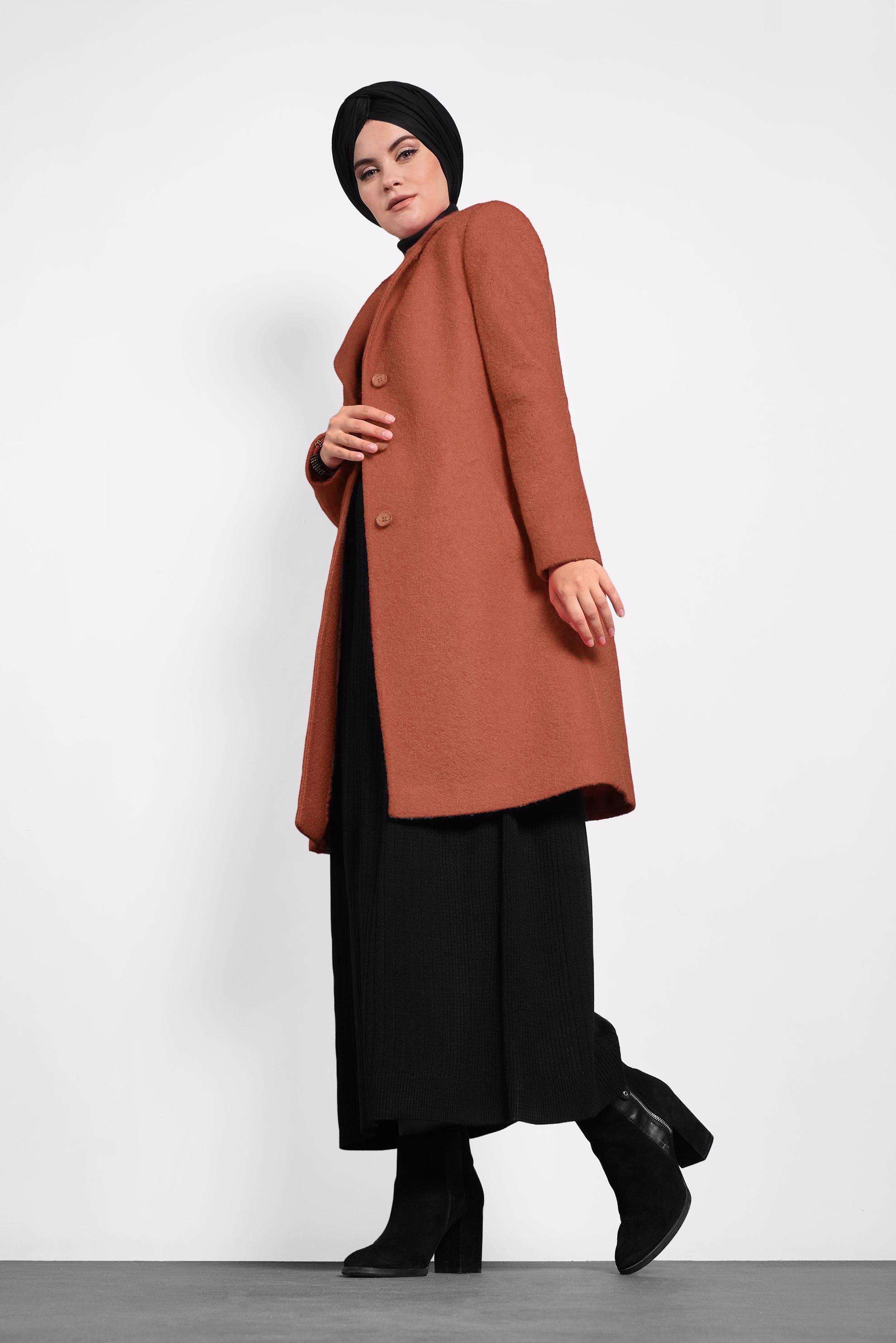 Tesettür giyim TURUNCU KLASİK KEÇE KABAN 90014	