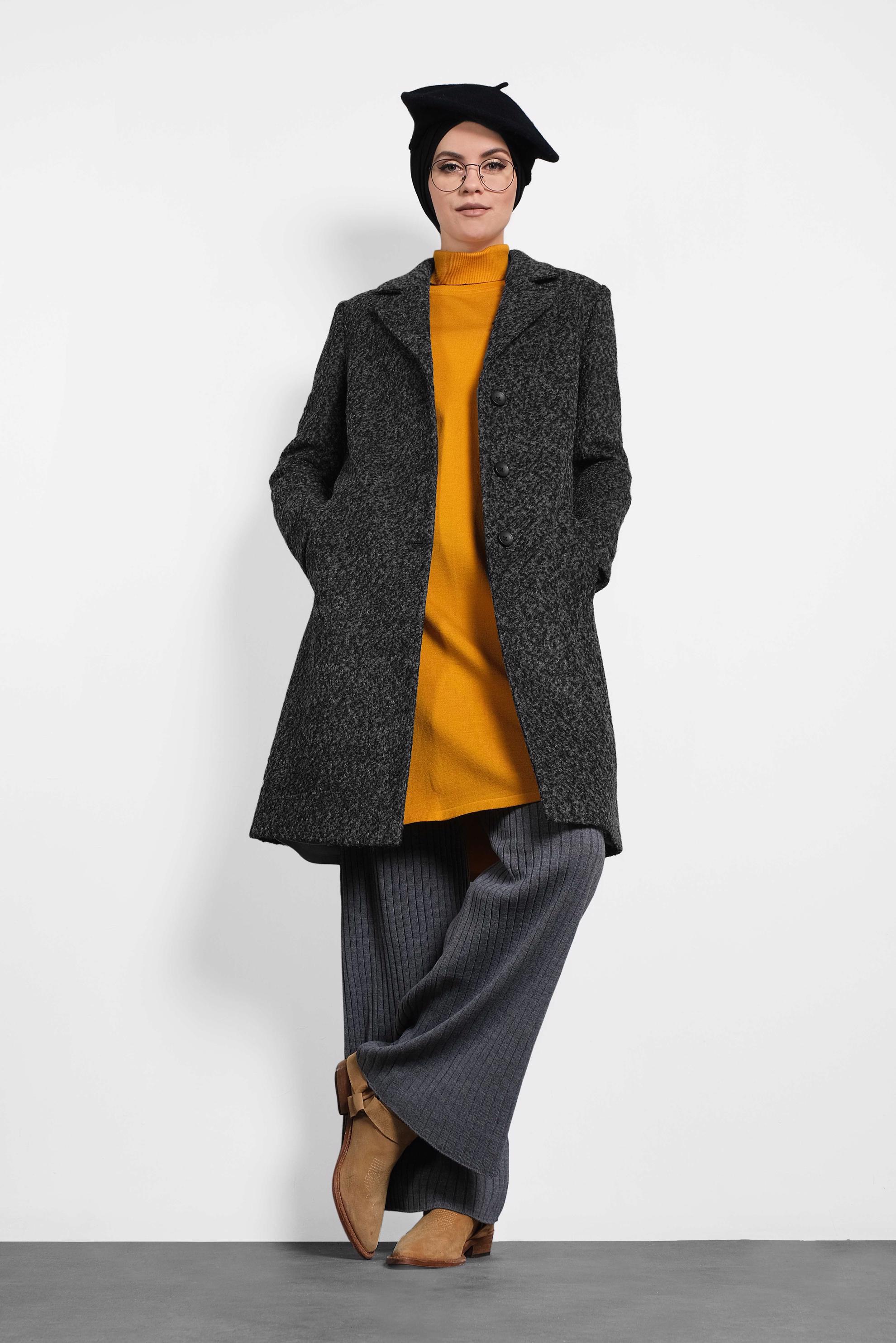 Tesettür giyim GRİ KLASİK KEÇE KABAN 90014	