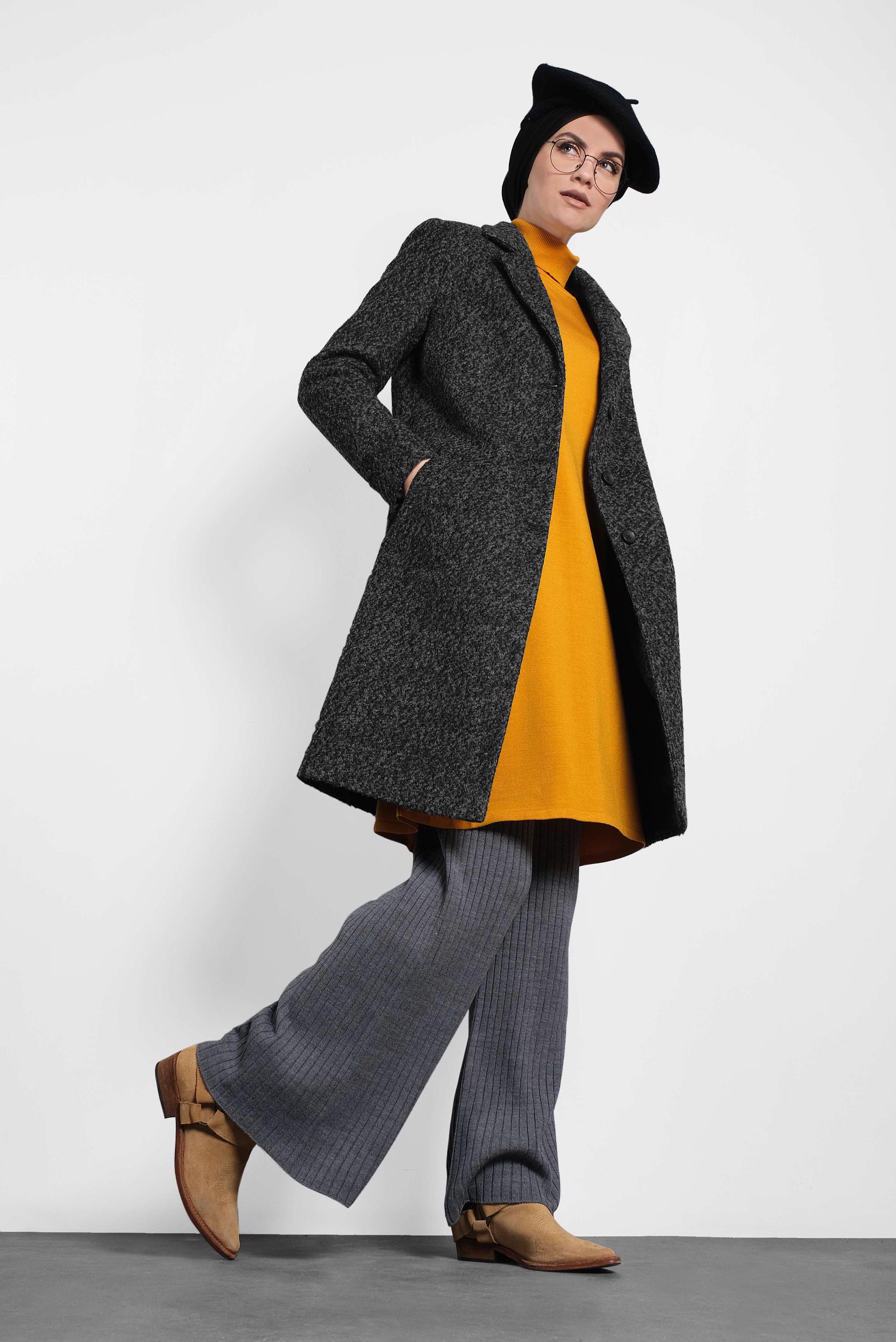 Tesettür giyim GRİ KLASİK KEÇE KABAN 90014	