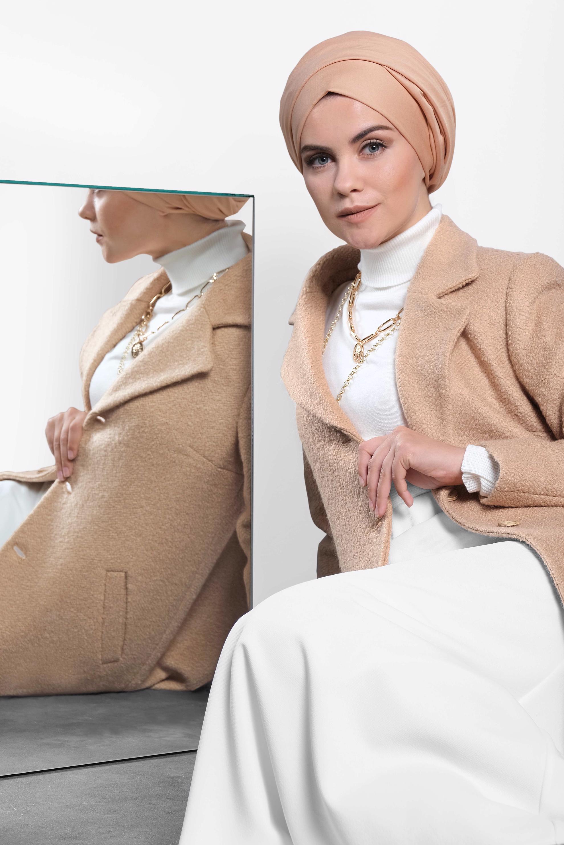 Tesettür giyim KAHVE KLASİK KEÇE KABAN 90014	