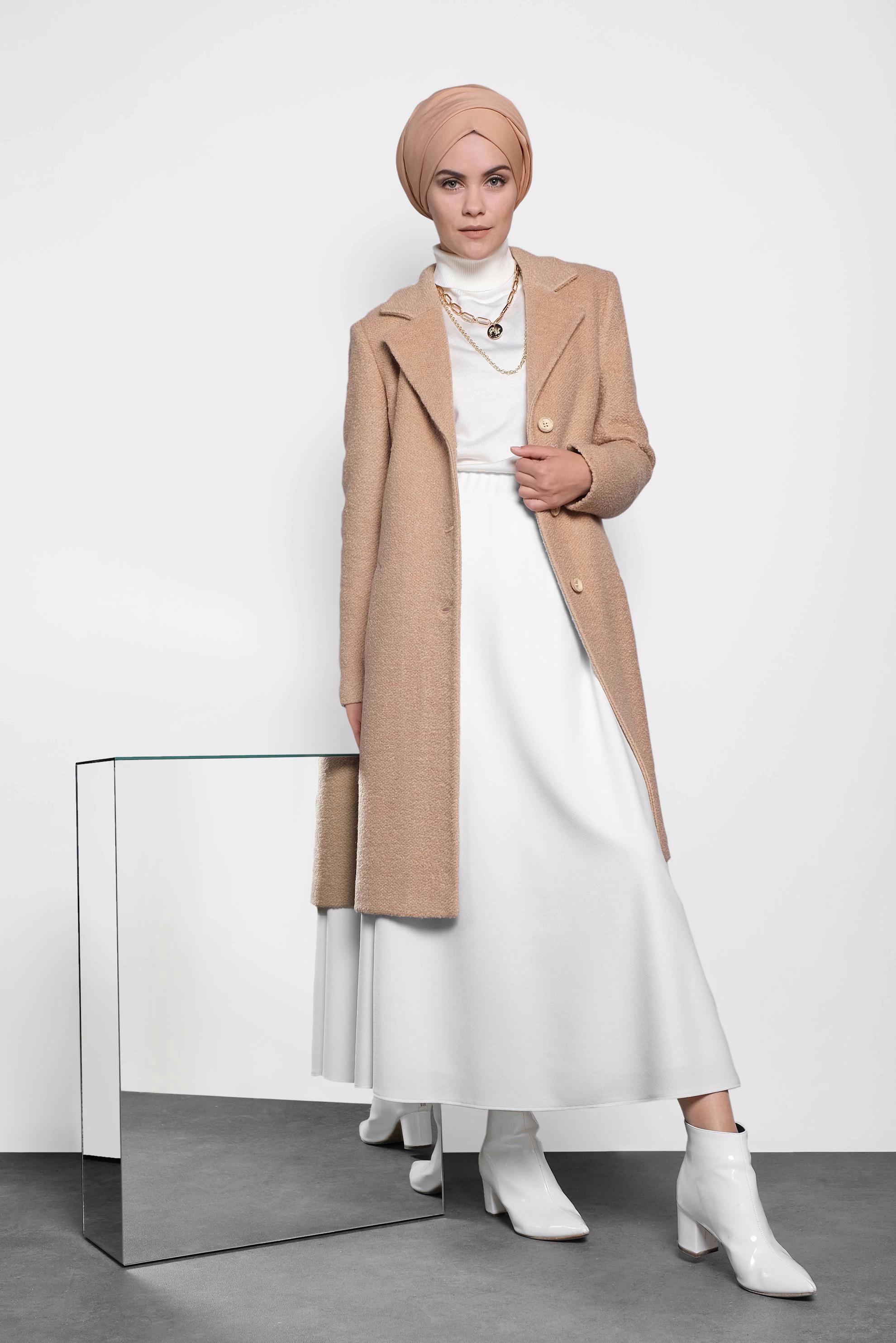 Tesettür giyim KAHVE KLASİK KEÇE KABAN 90014	