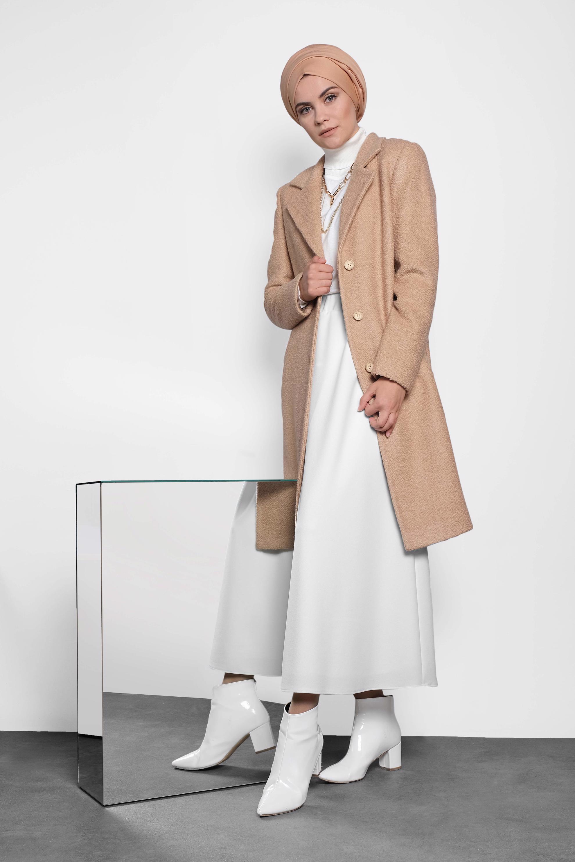 Tesettür giyim KAHVE KLASİK KEÇE KABAN 90014	