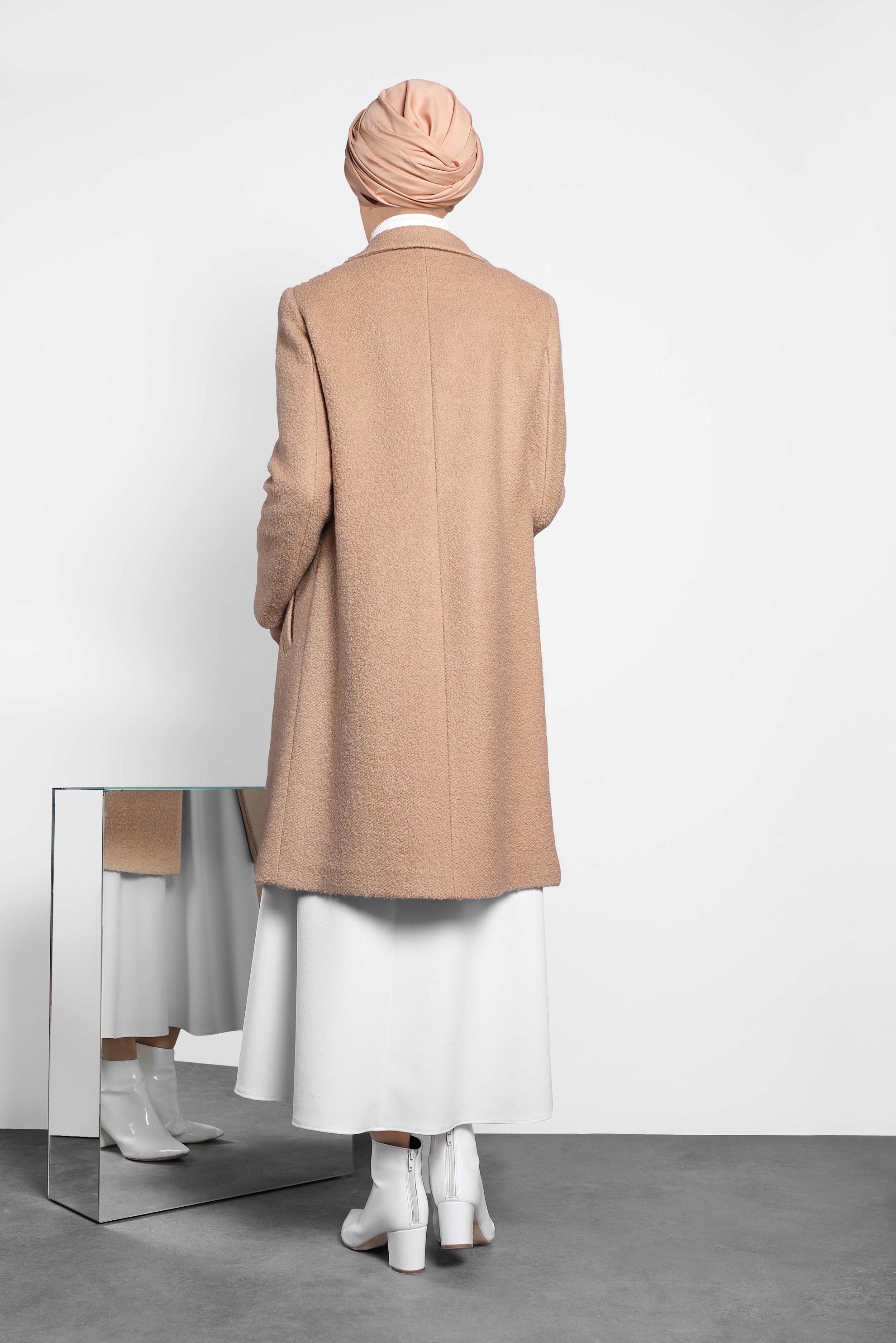 Tesettür giyim KAHVE KLASİK KEÇE KABAN 90014	