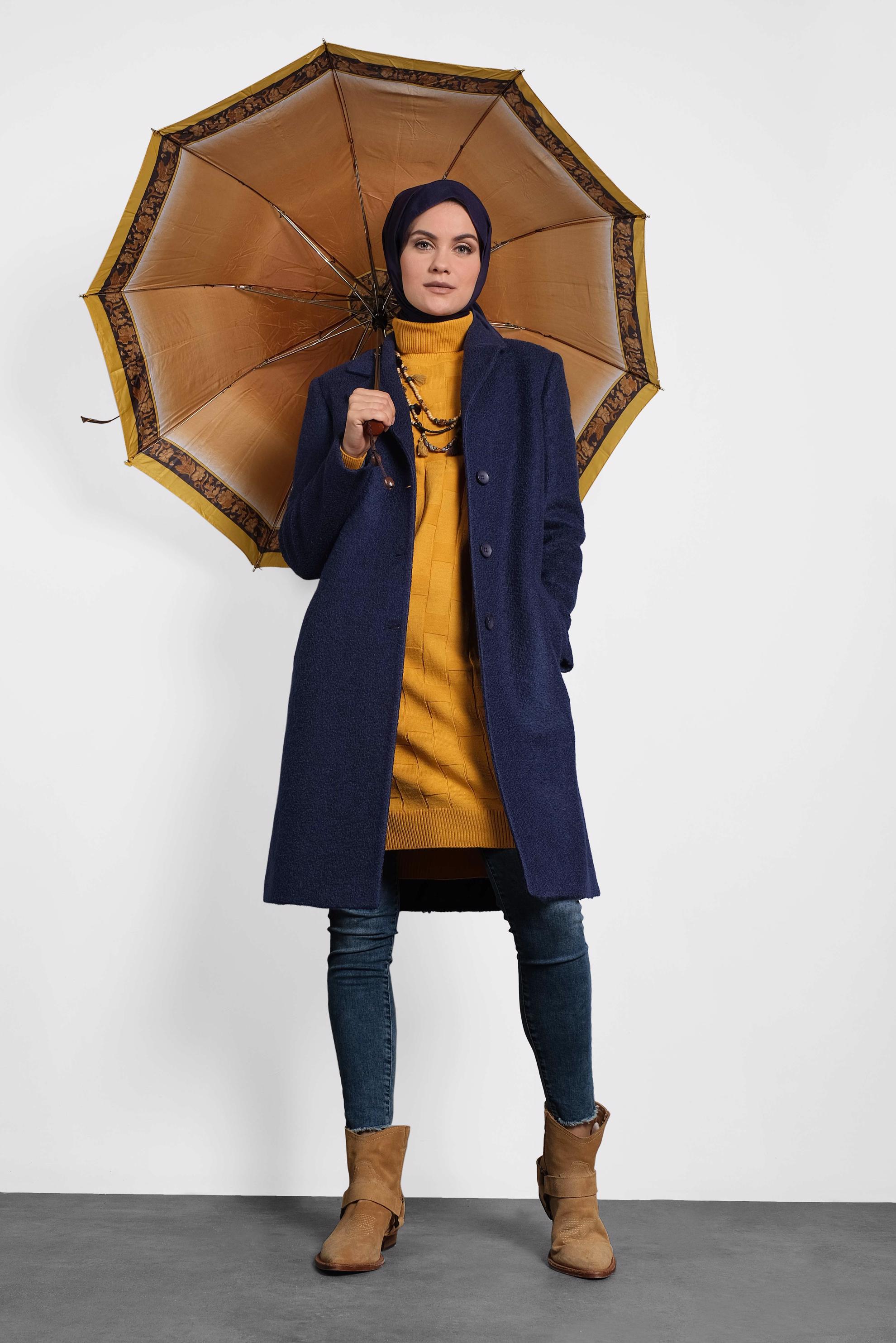 Tesettür giyim LACİVERT KLASİK KEÇE KABAN 90014	