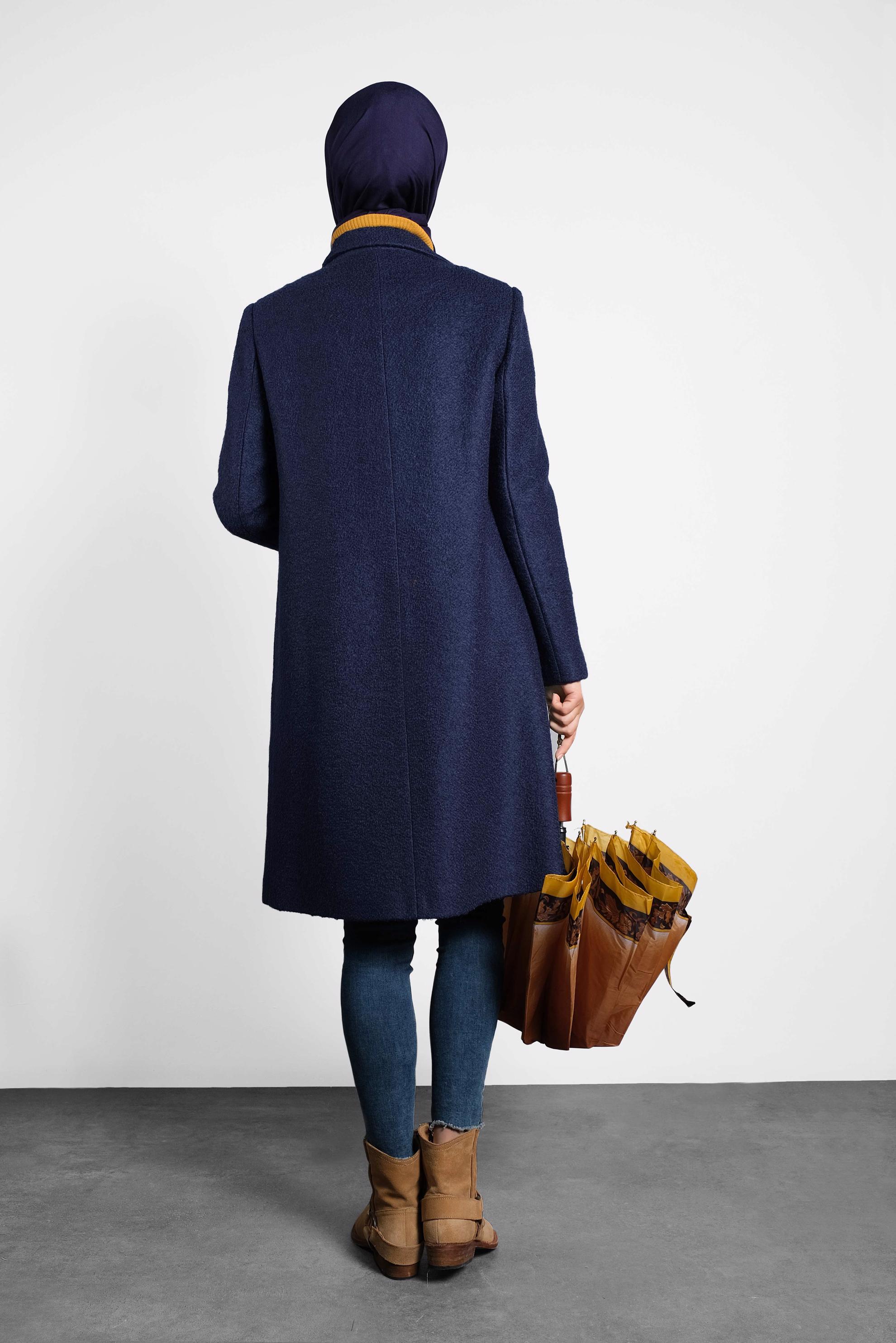 Tesettür giyim LACİVERT KLASİK KEÇE KABAN 90014	