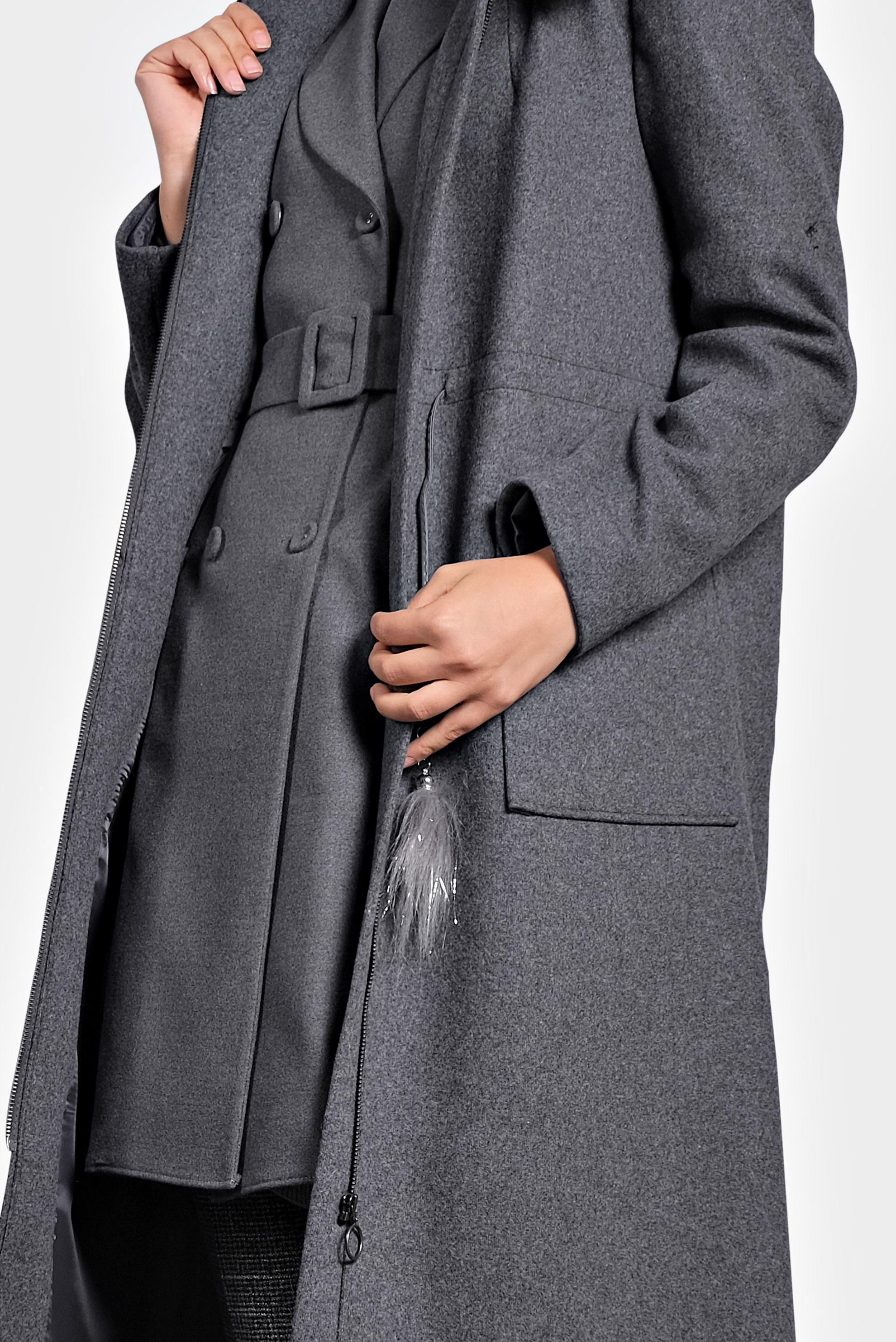 Tesettür giyim GRİ KAPÜŞONLU CEPLİ KABAN 90015 