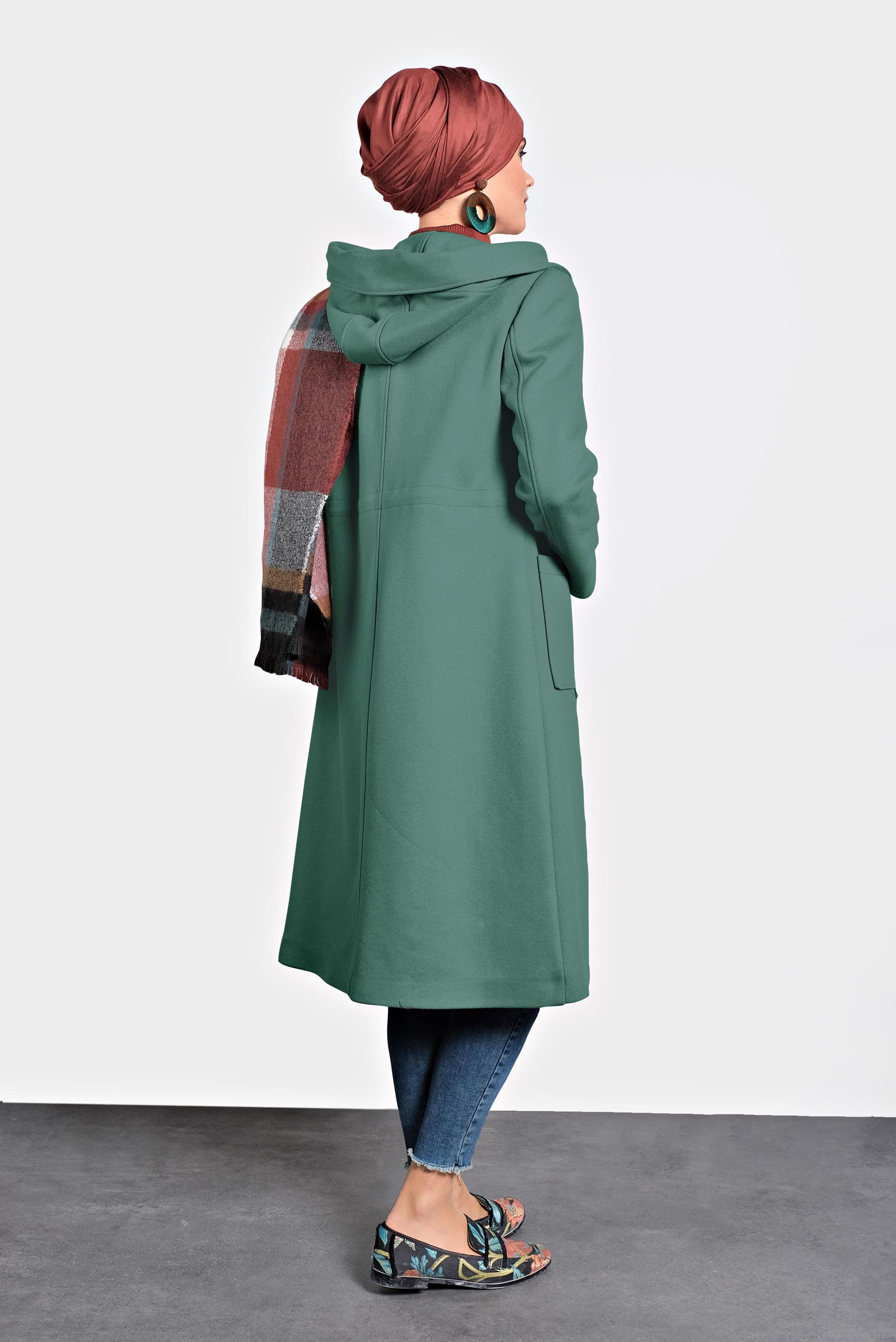 Hijab clothing GREEN HOODED COAT WITH POCKETS 90015