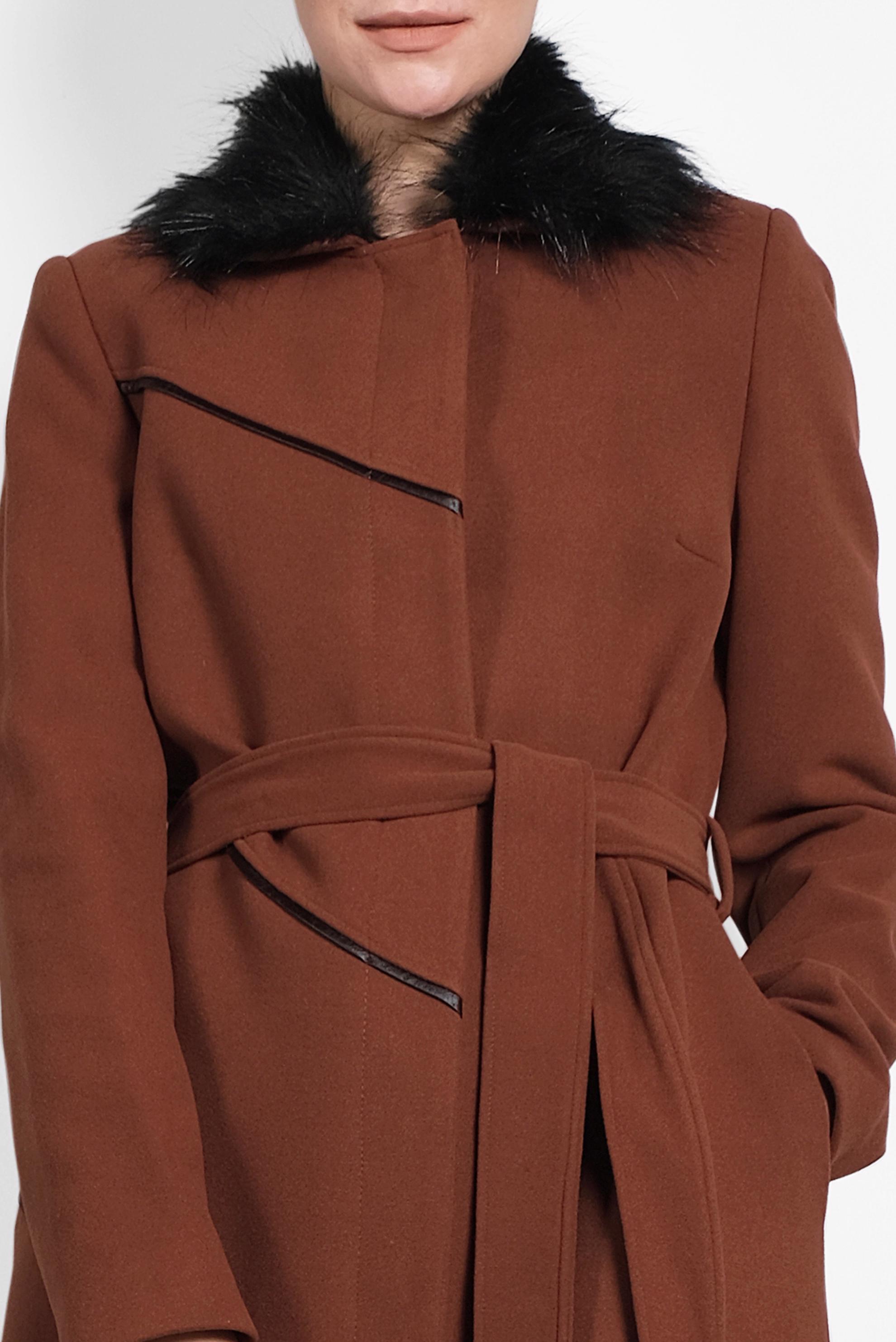 Hijab clothing ORANGE FAUX-FUR COLLAR BELTED COAT 90016