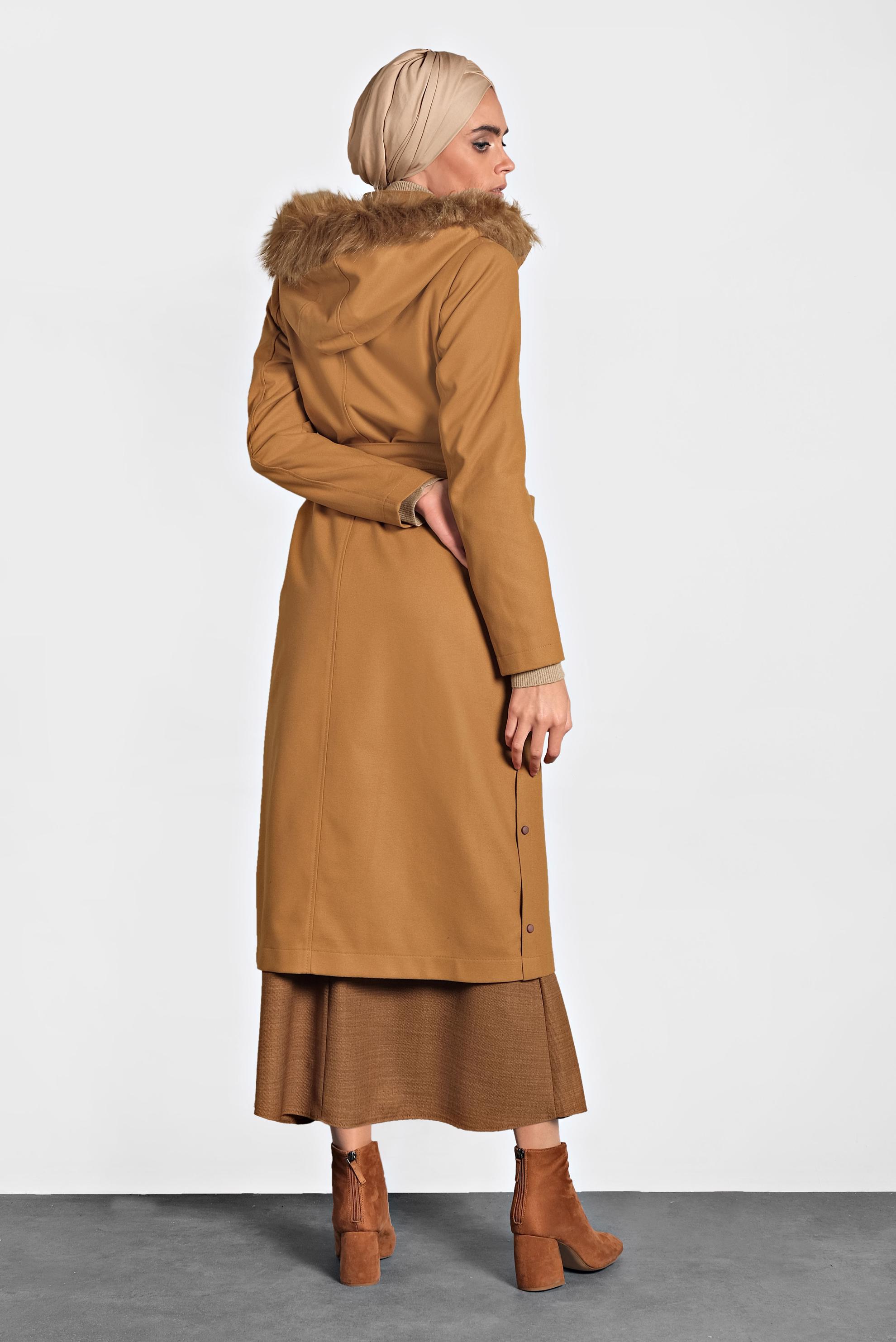 Hijab clothing YELLOW HOODED BELTED COAT 90021