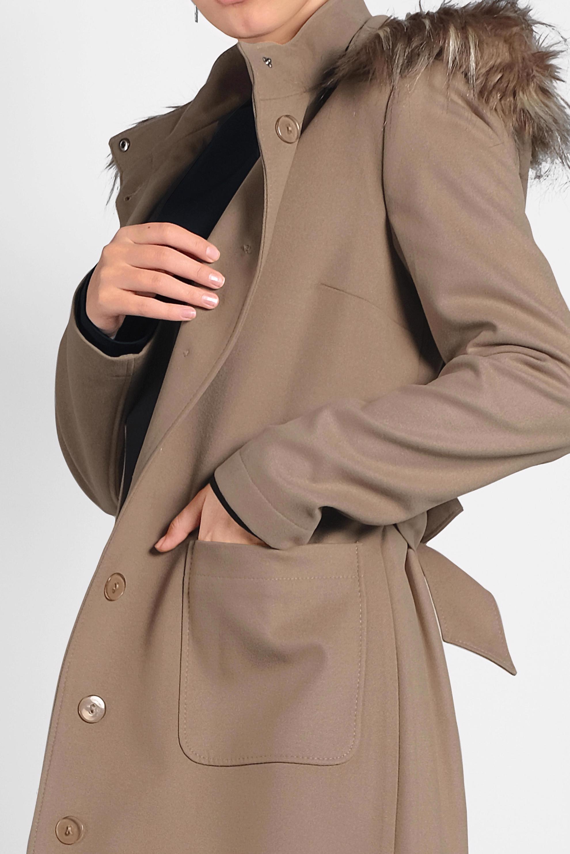 Tesettür giyim BEJ KAPÜŞONLU KUŞAKLI KABAN 90021 