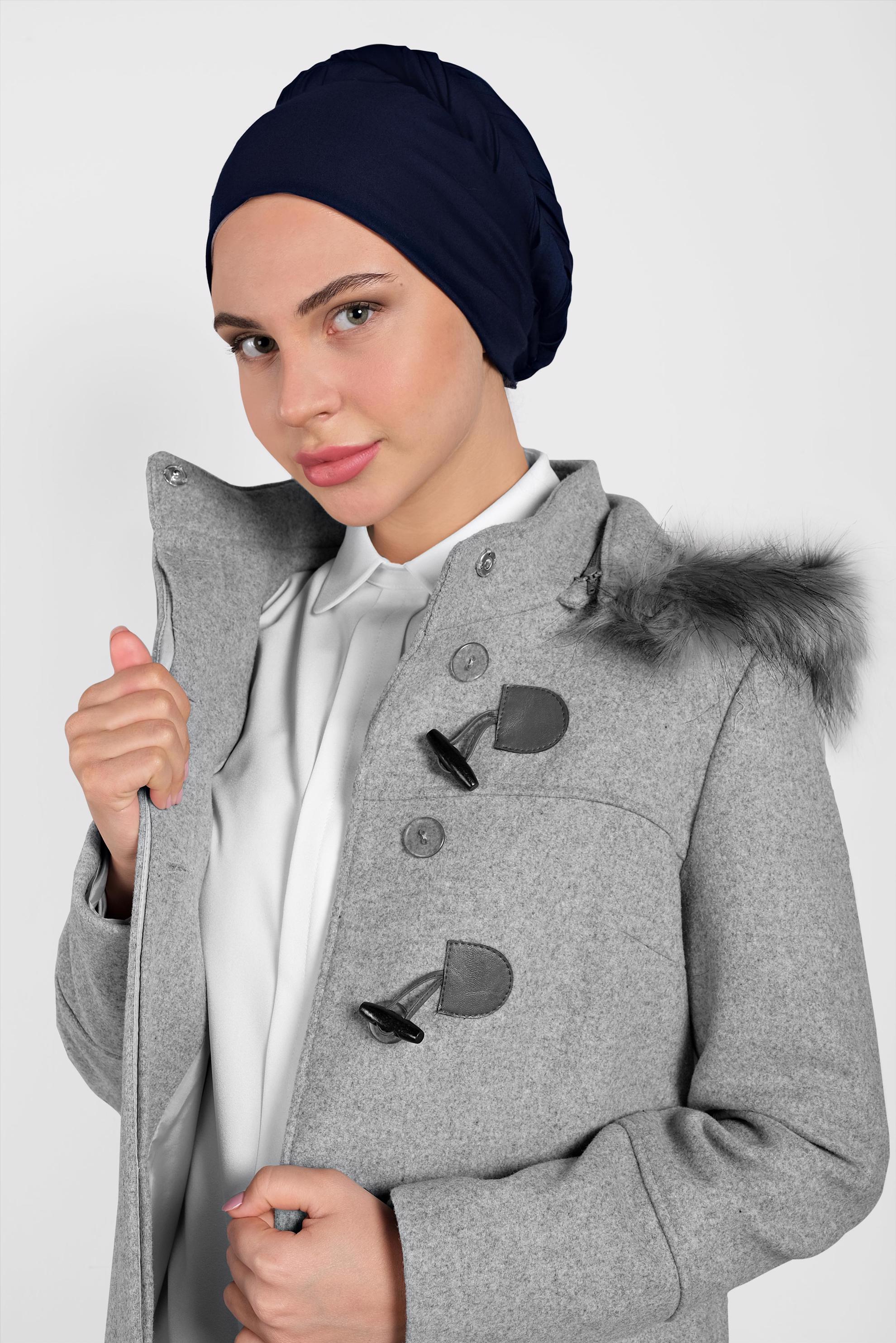 Tesettür giyim GRİ KAPÜŞONU KÜRKLÜ KABAN 90022 