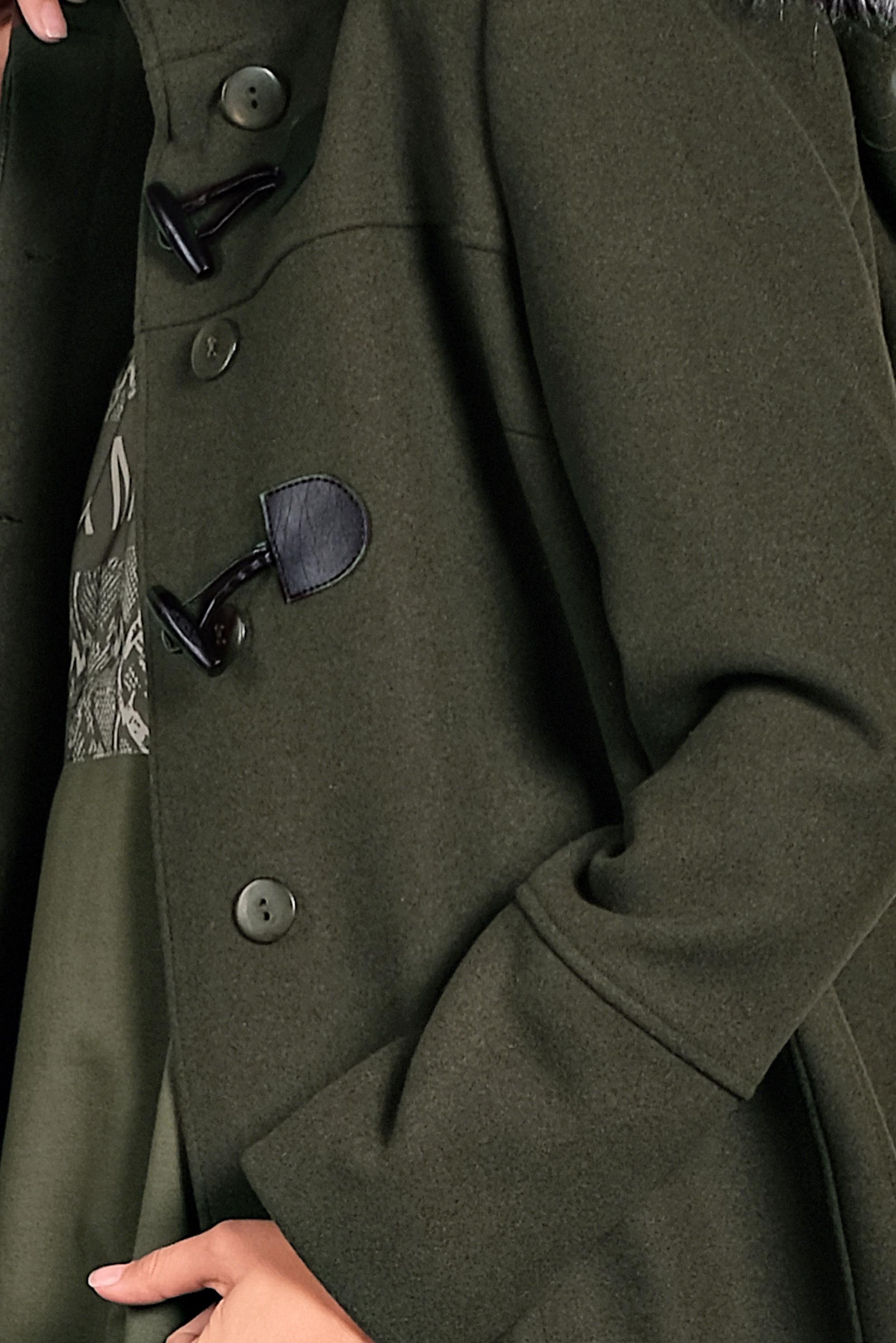 Hijab clothing KHAKI FAUX-FUR-TRIM HOODED COAT 90022