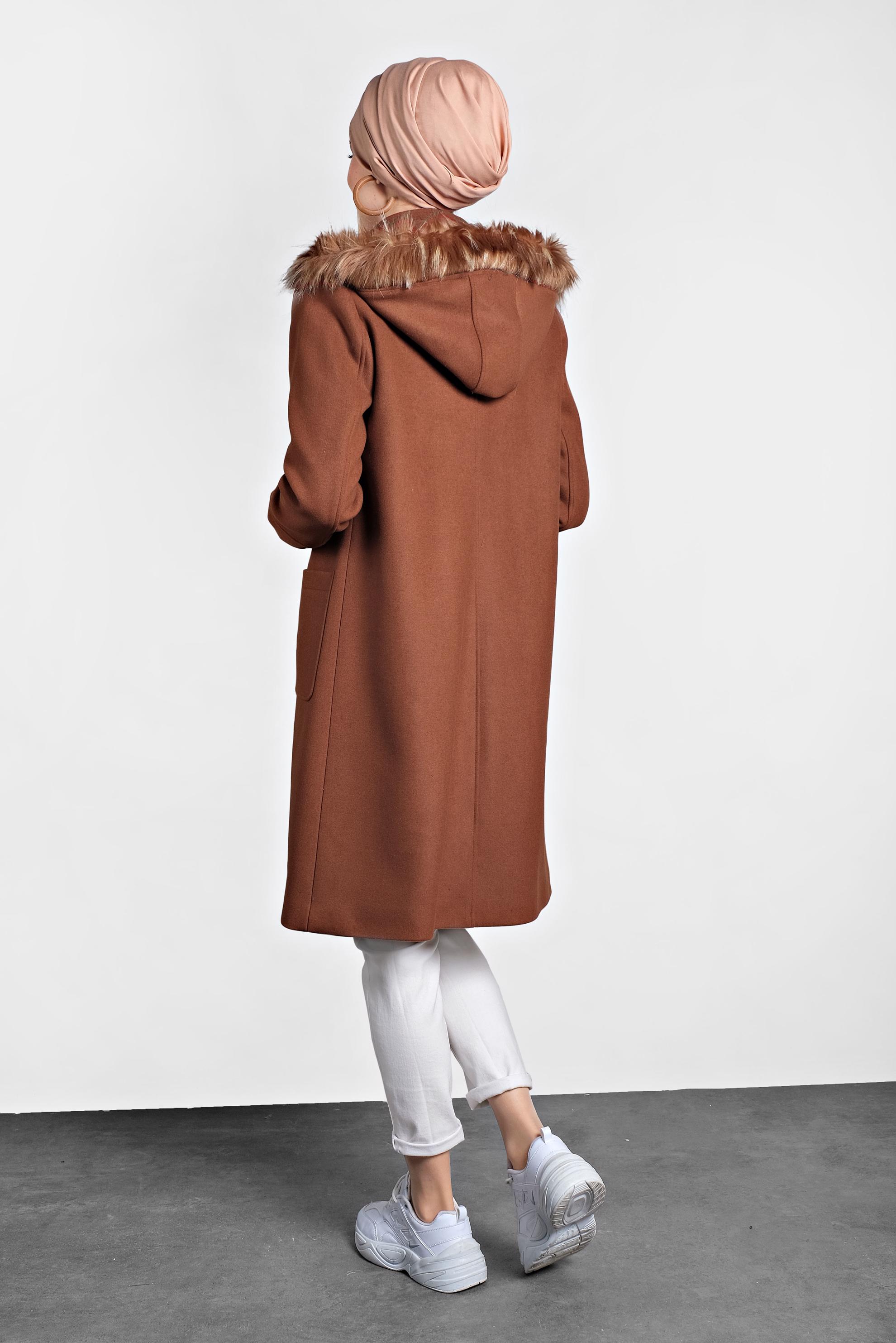 Hijab clothing ORANGE FAUX-FUR-TRIM HOODED COAT 90022