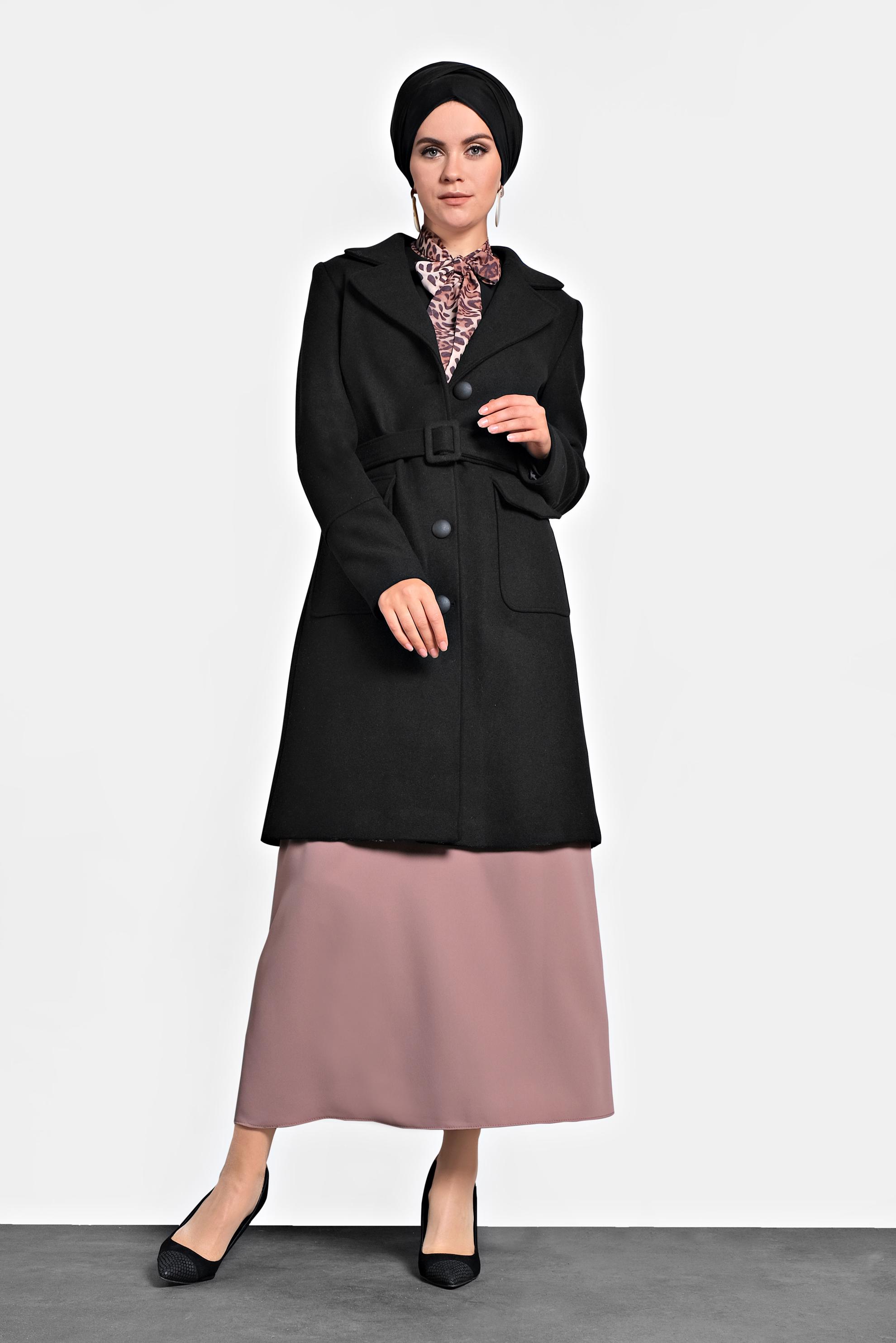 Tesettür giyim SİYAH KLASİK KABAN 90024 