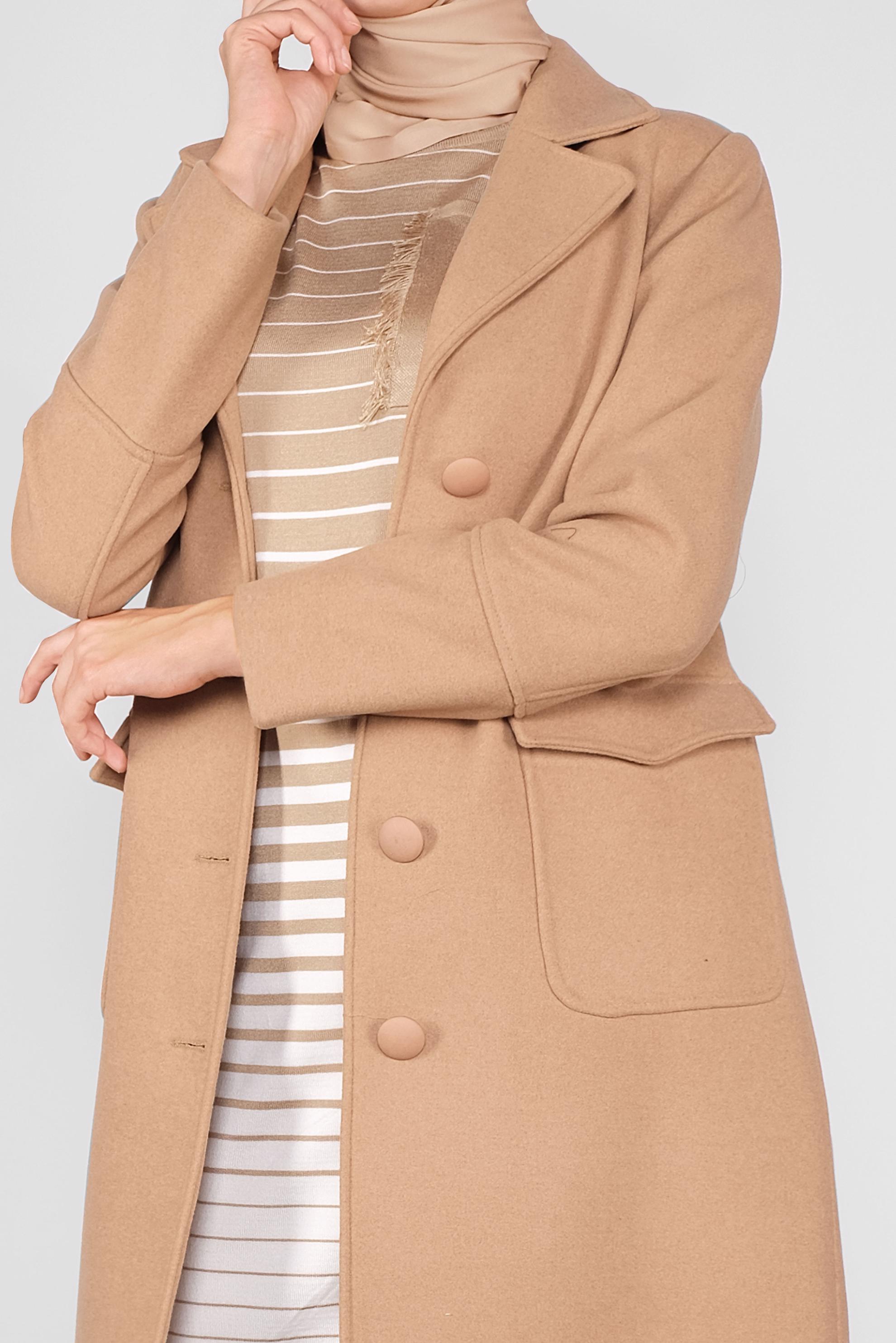 Tesettür giyim KAHVE KLASİK KABAN 90024 