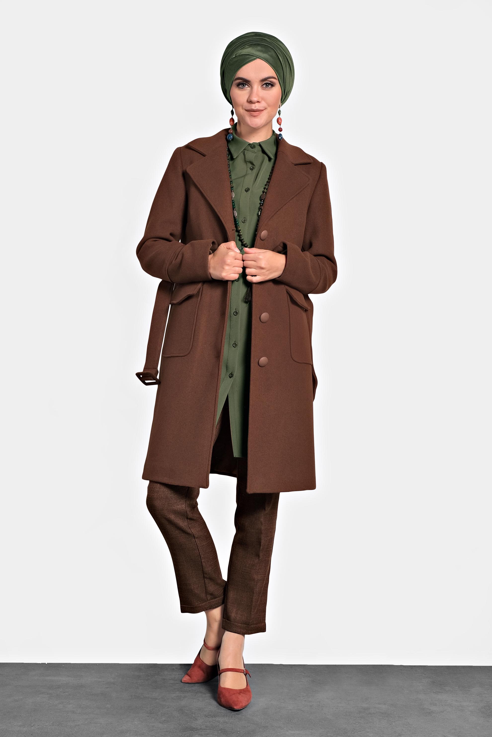 Tesettür giyim TURUNCU KLASİK KABAN 90024 