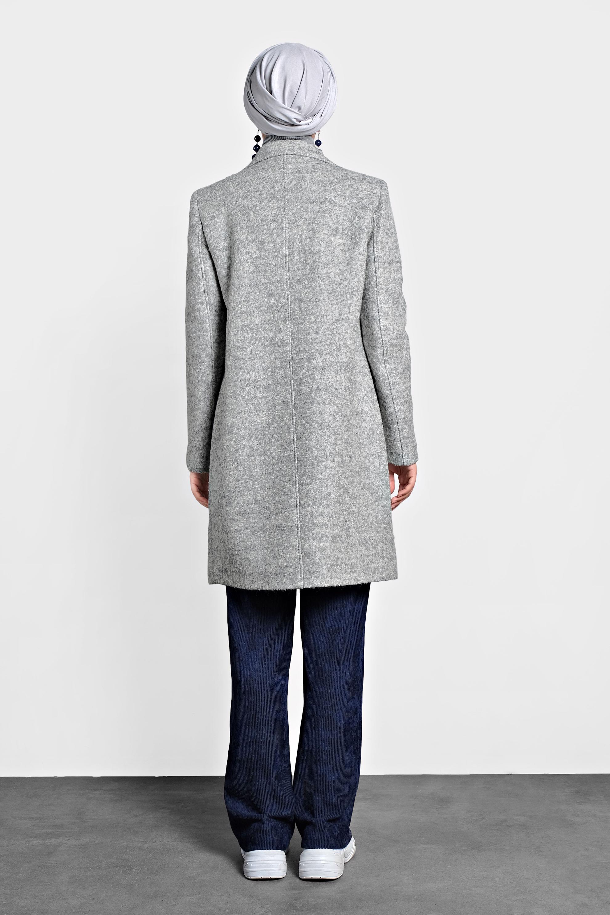 Tesettür giyim GRİ DÜĞMELİ KLASİK KABAN 90026 