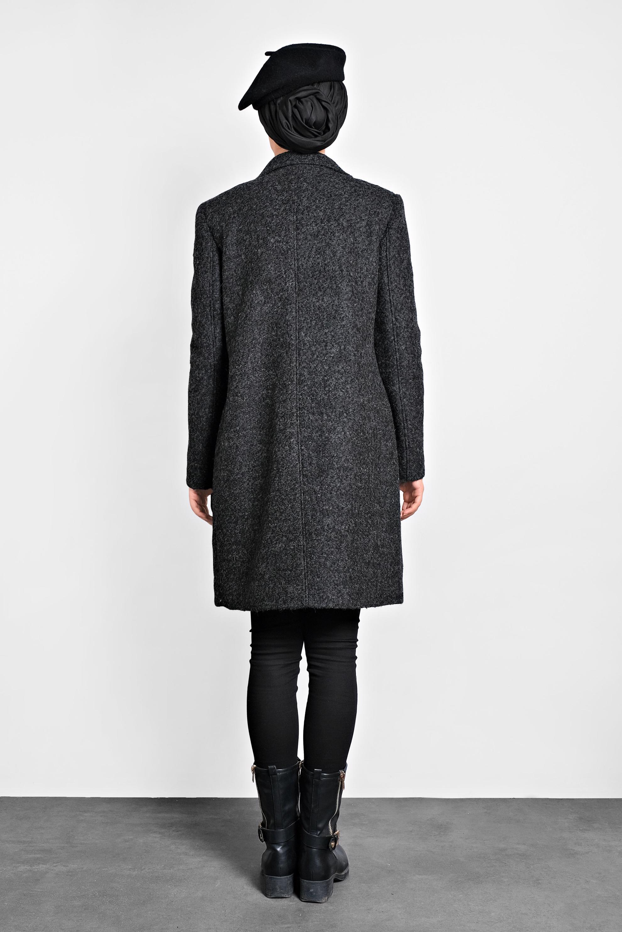 Tesettür giyim GRİ DÜĞMELİ KLASİK KABAN 90026 