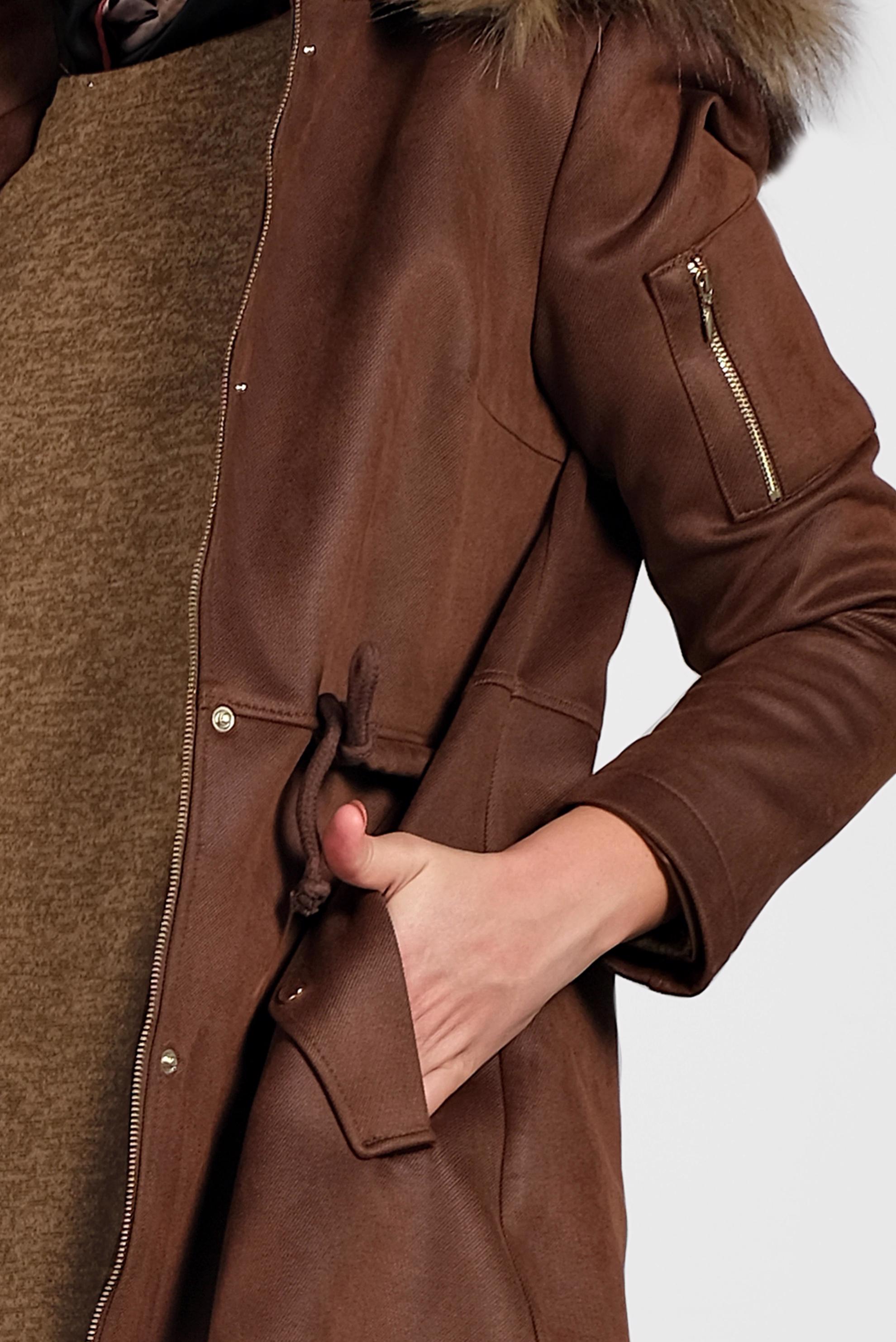 Tesettür giyim TABA KÜRKLÜ KAPÜŞONLU BELİ BAĞCIKLI KABAN 90028 