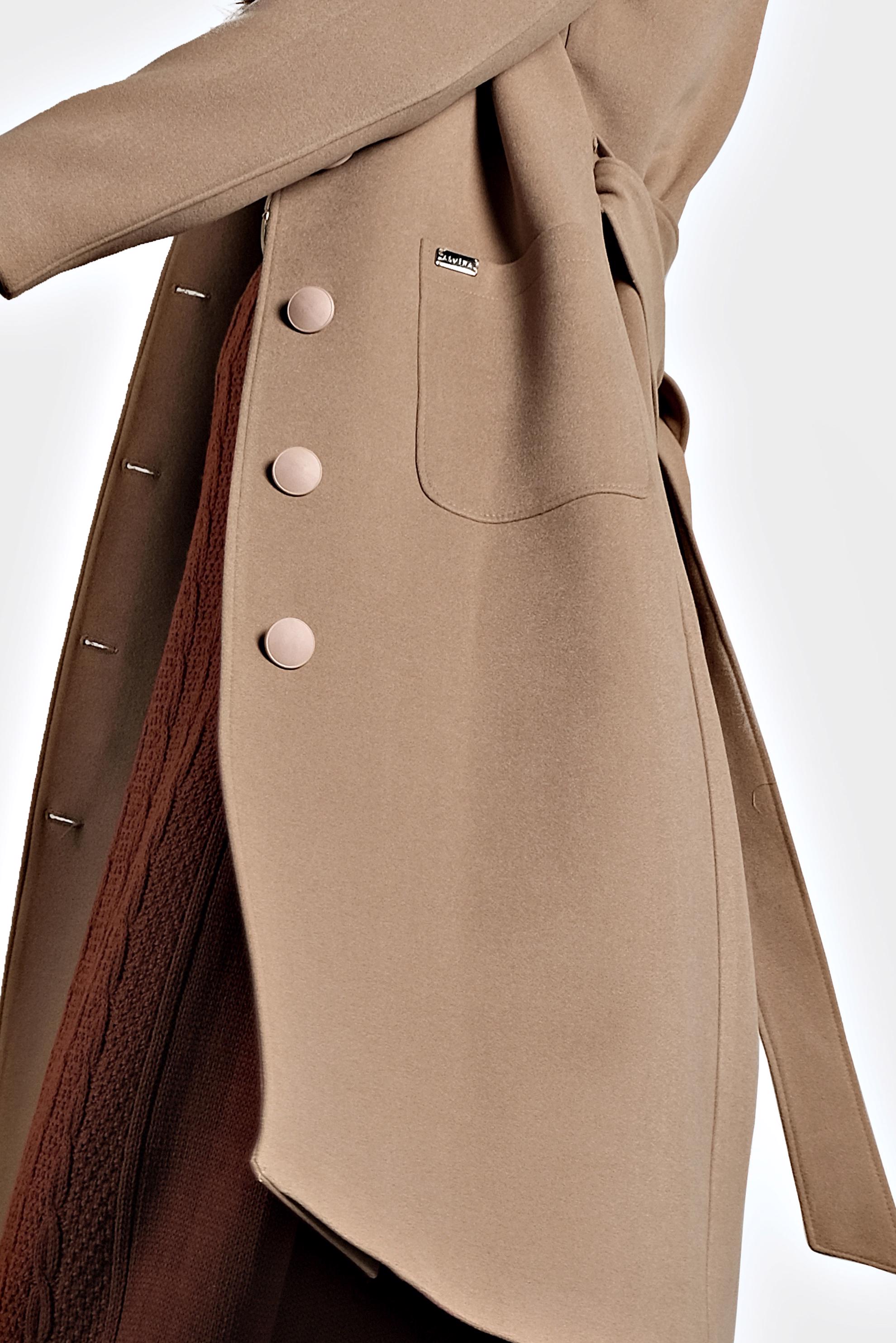 Tesettür giyim KAHVE KUŞAKLI YAKASI SUNİ KÜRK DETAYLI KAŞE KABAN 90031