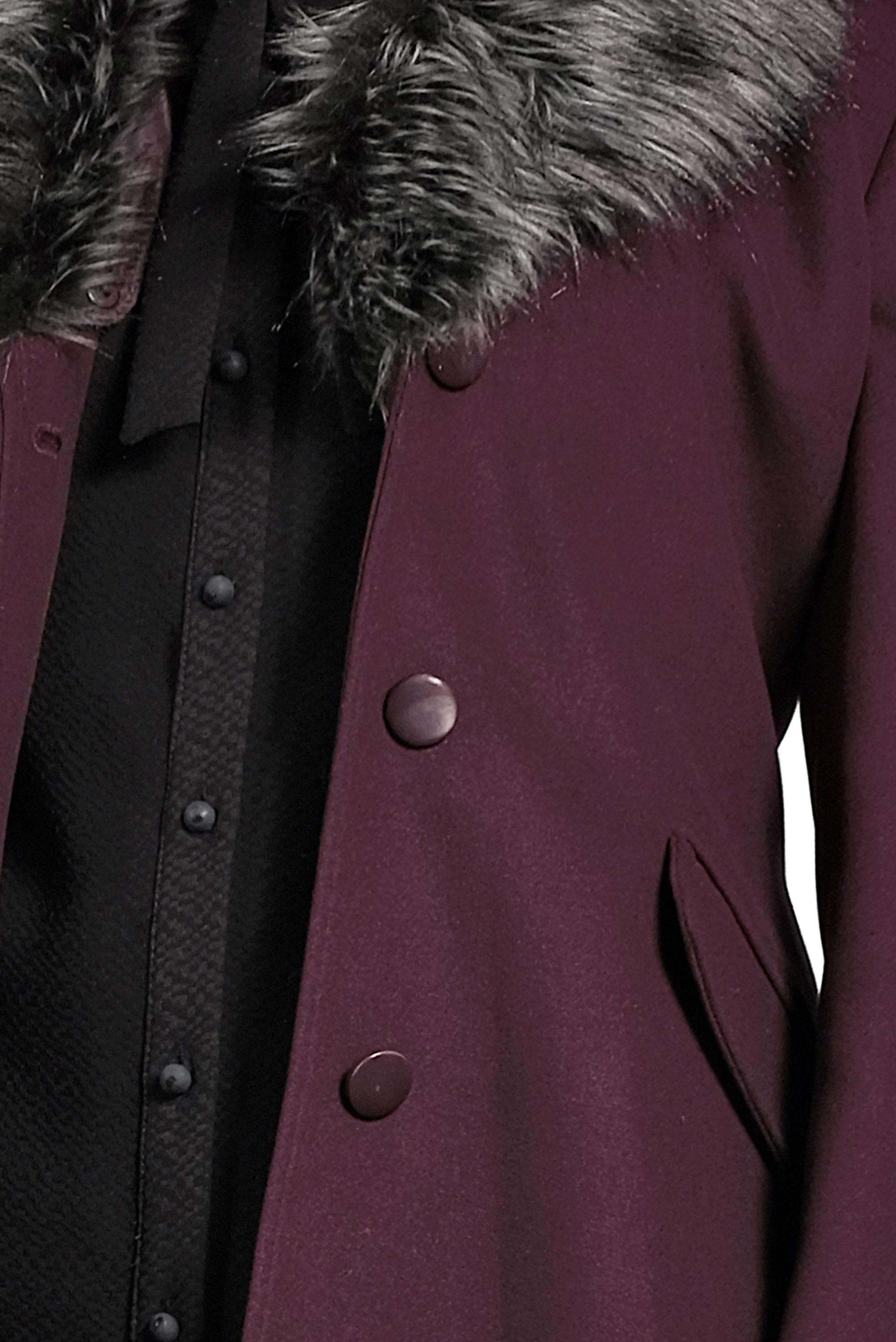 Tesettür giyim BORDO YAKASI KÜRKLÜ DÜĞMELİ KABAN 90032 