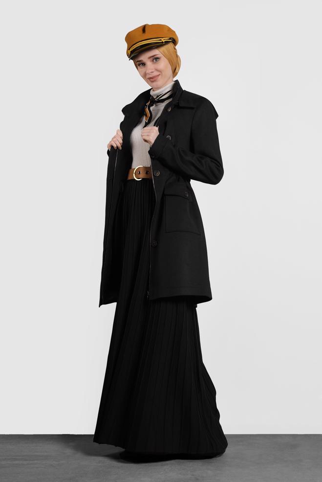 Tesettür giyim SİYAH KAPÜŞONLU KABAN 90034  - ALVİNA