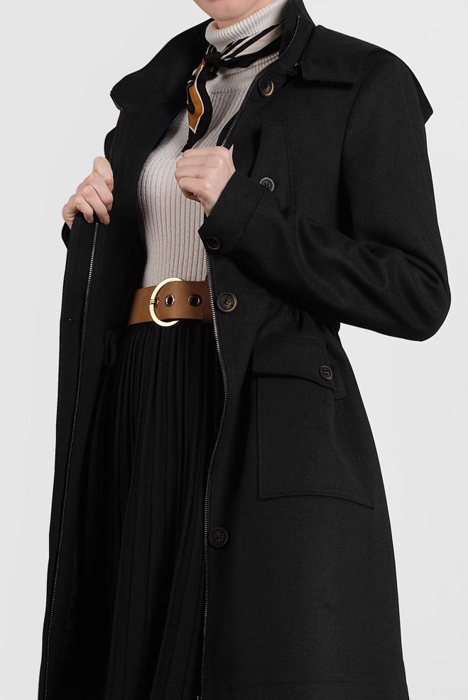 Tesettür giyim SİYAH KAPÜŞONLU KABAN 90034  - ALVİNA