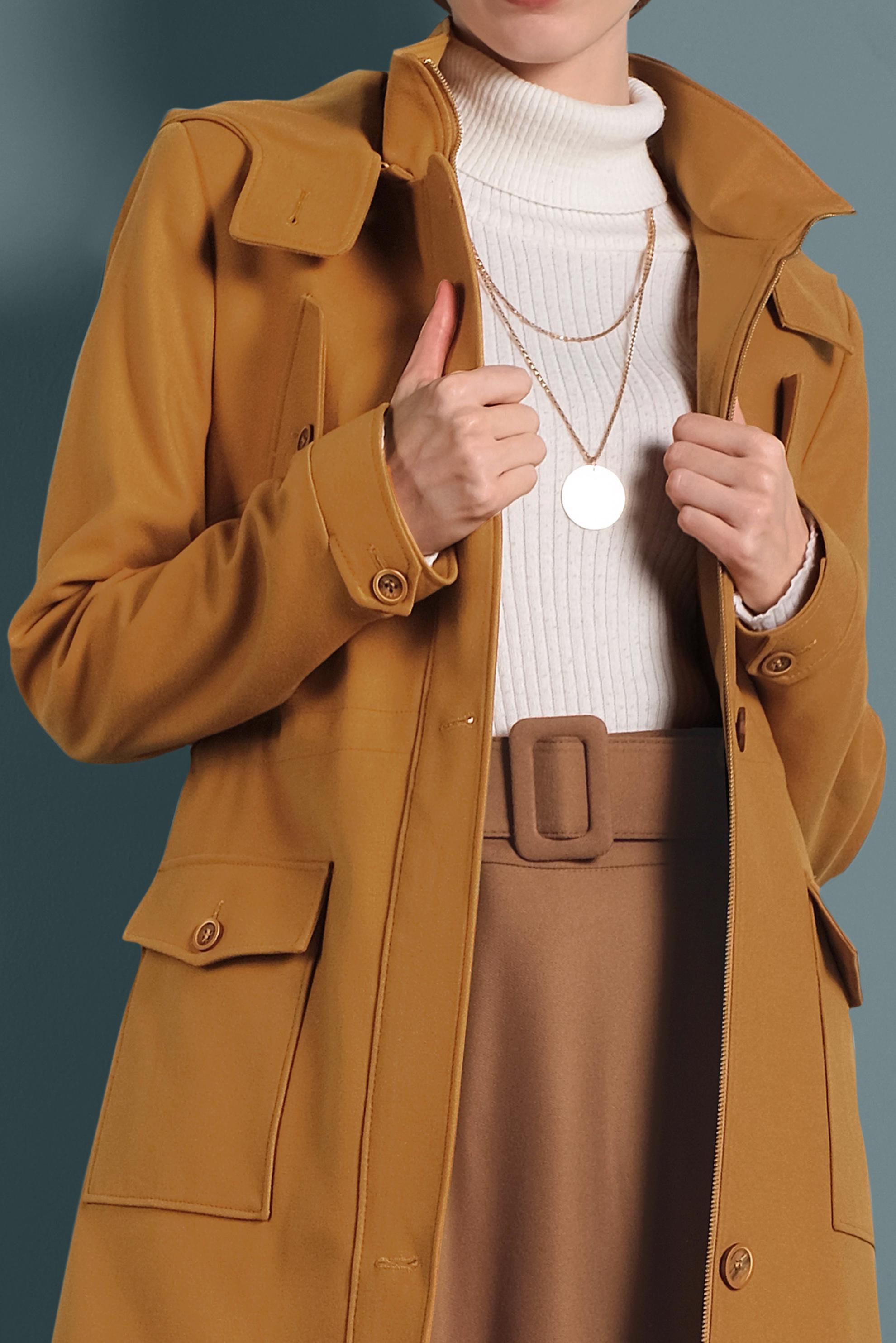 Tesettür giyim SARI KAPÜŞONLU KABAN 90034 