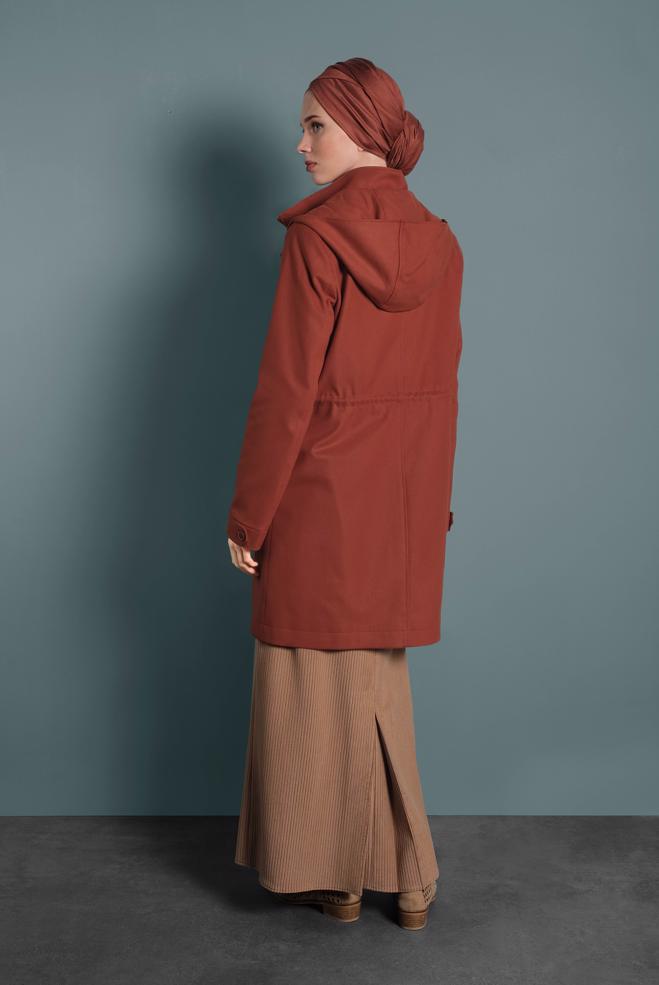 Tesettür giyim TURUNCU KAPÜŞONLU KABAN 90034  - ALVİNA