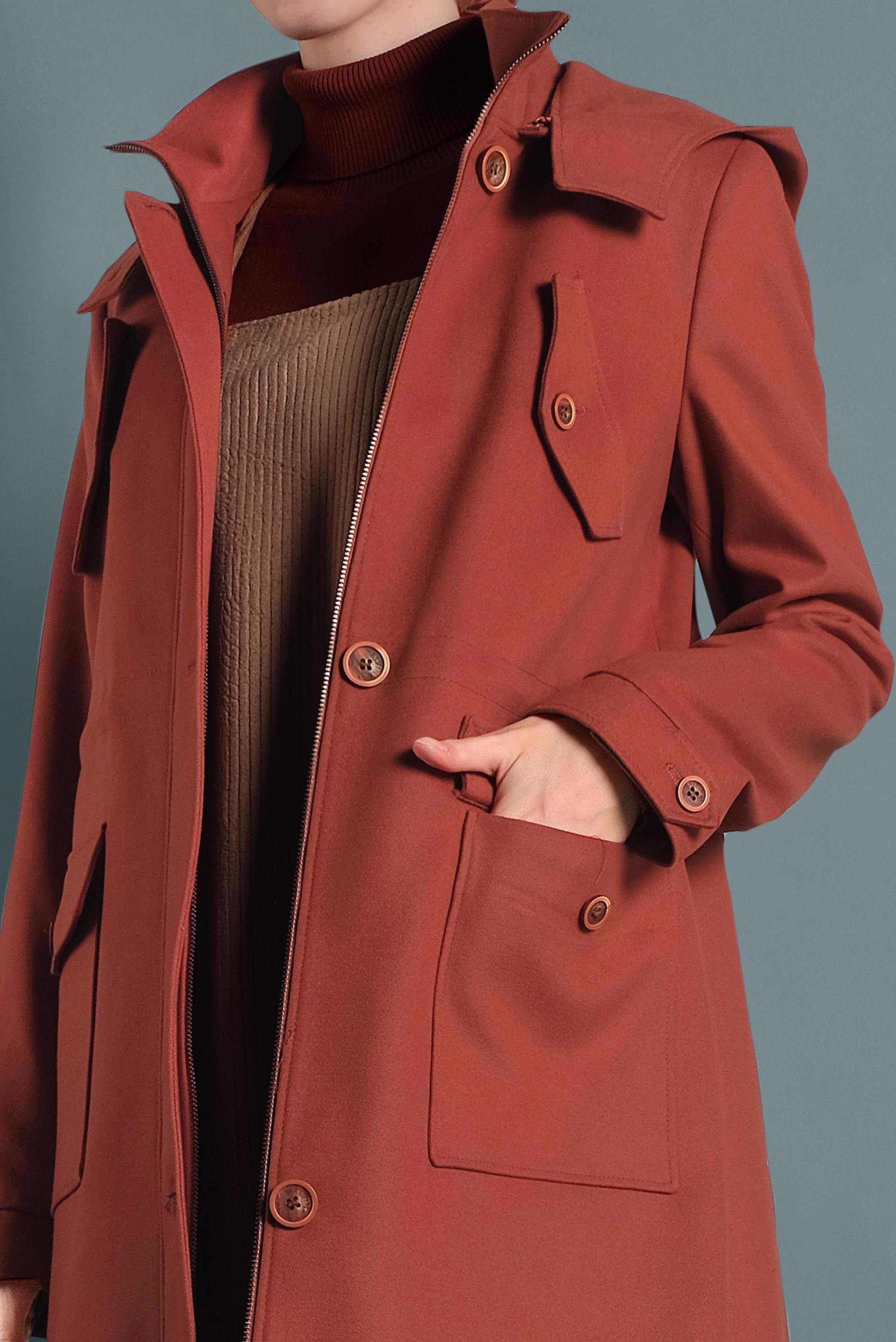 Tesettür giyim TURUNCU KAPÜŞONLU KABAN 90034 