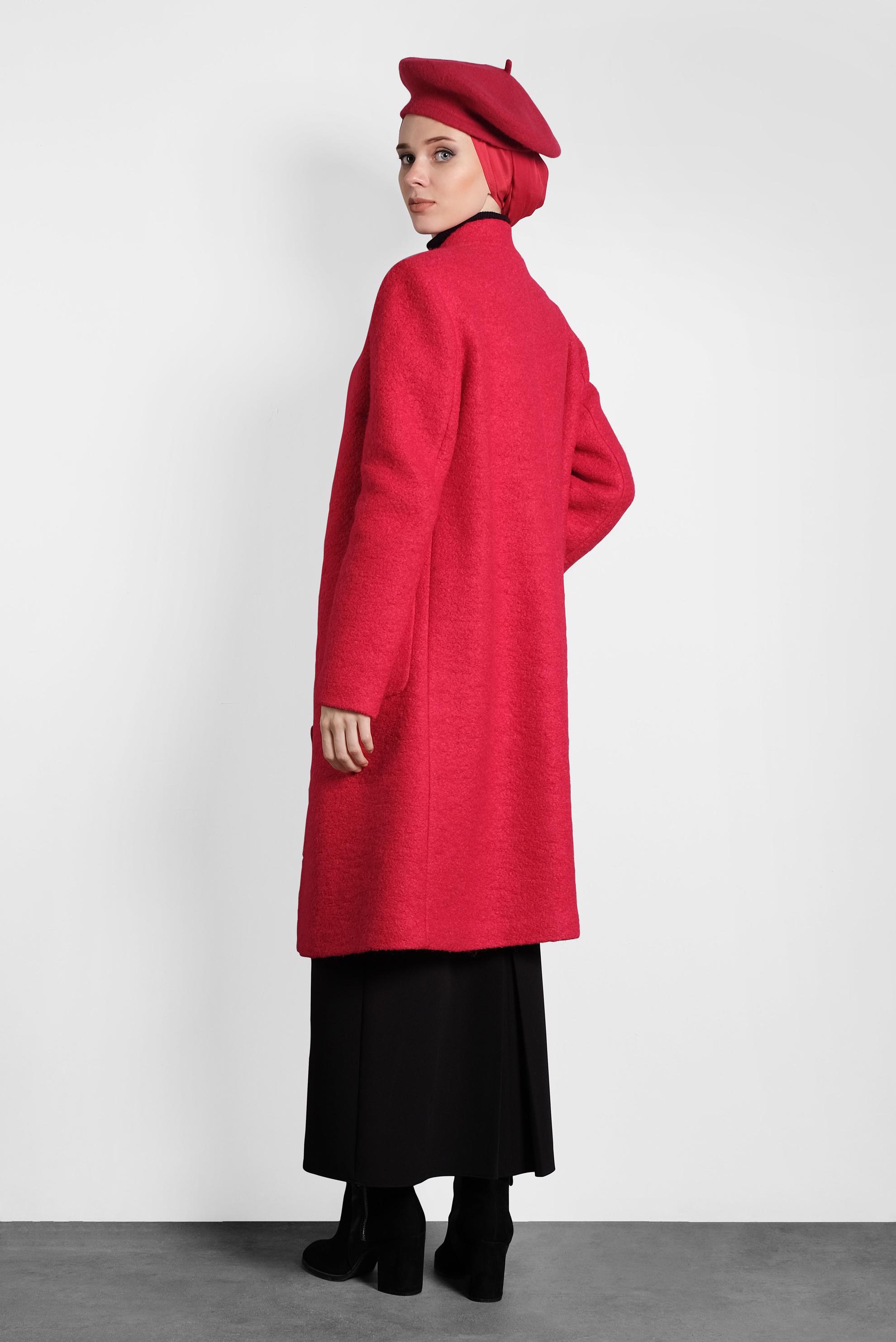 Tesettür giyim KIRMIZI CEP DETAYLI DÜĞMELİ KAŞE KABAN 90035 