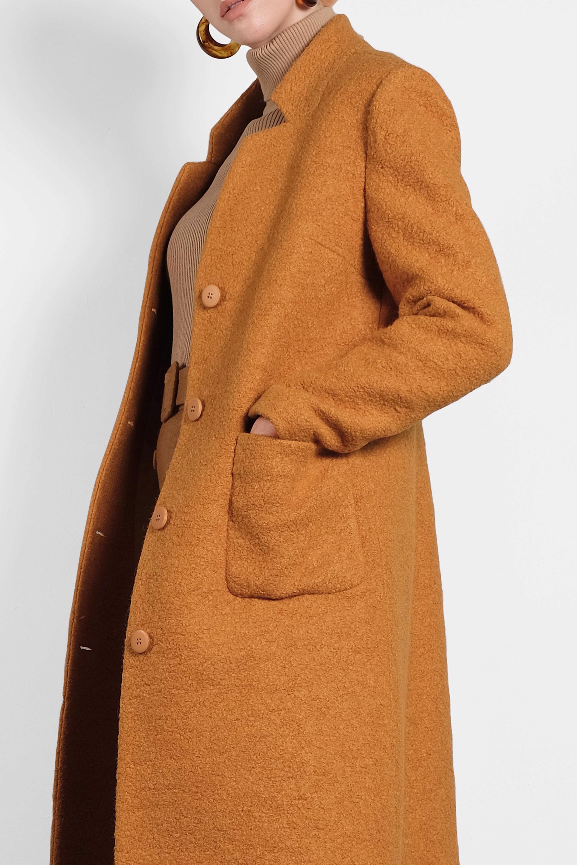 Tesettür giyim SARI CEP DETAYLI DÜĞMELİ KAŞE KABAN 90035 