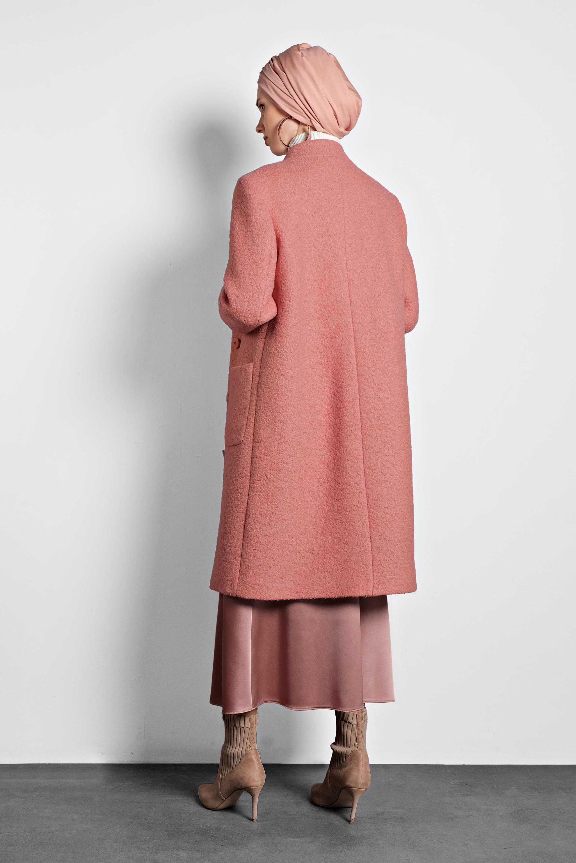 Tesettür giyim PUDRA CEP DETAYLI DÜĞMELİ KAŞE KABAN 90035 
