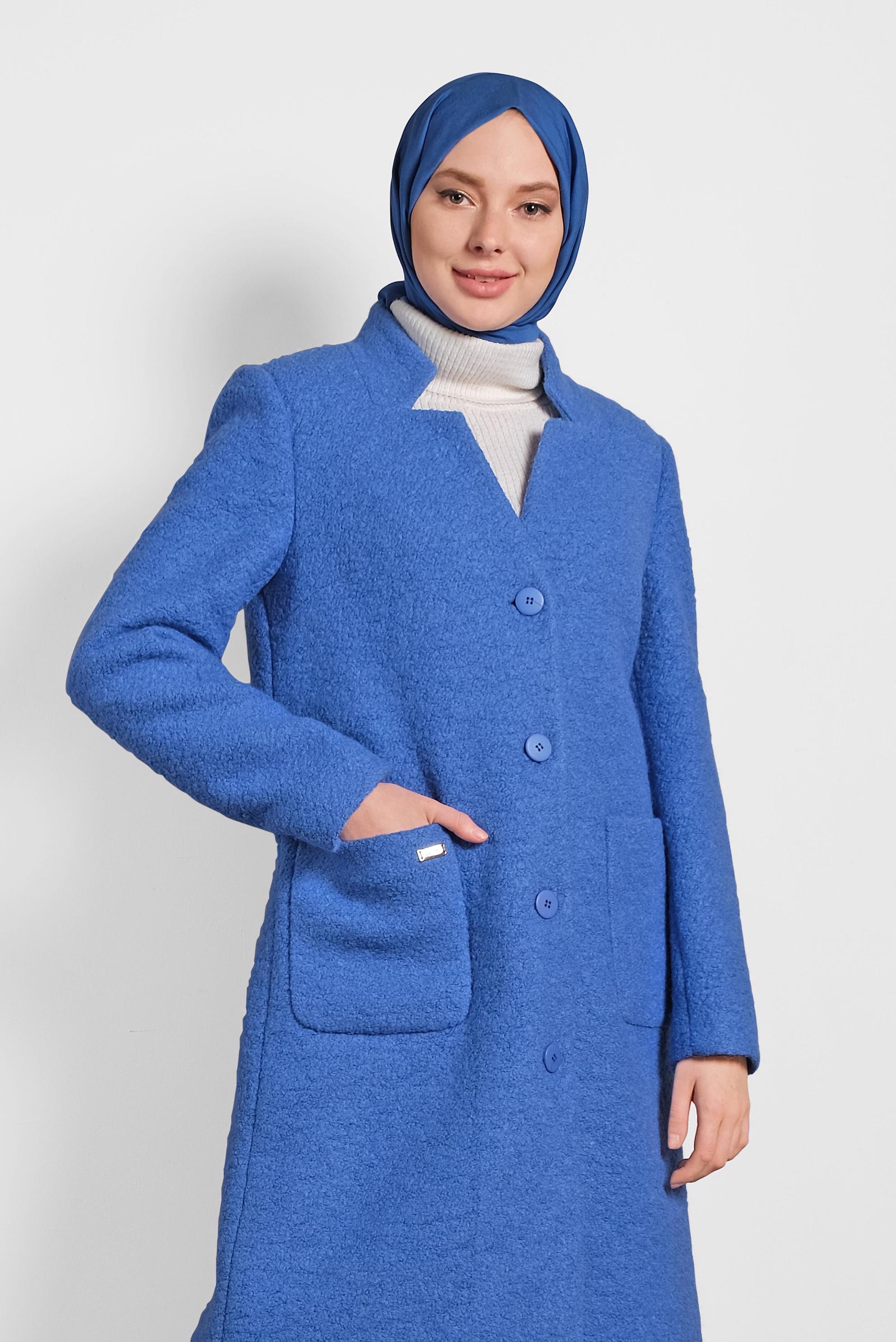 Tesettür giyim LACİVERT CEP DETAYLI DÜĞMELİ KAŞE KABAN 90035 