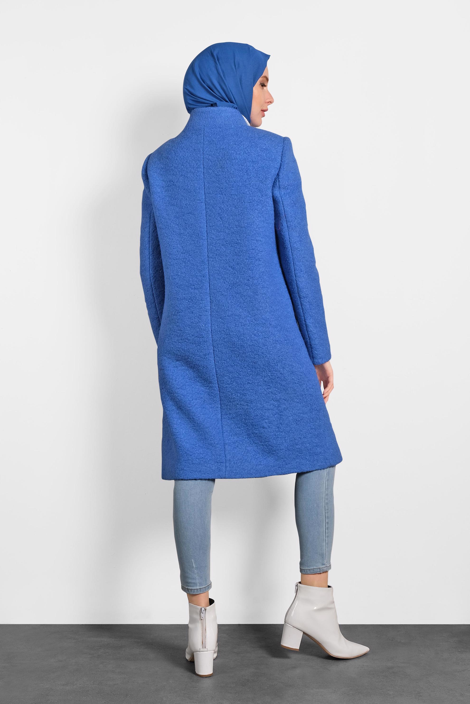 Tesettür giyim LACİVERT CEP DETAYLI DÜĞMELİ KAŞE KABAN 90035 