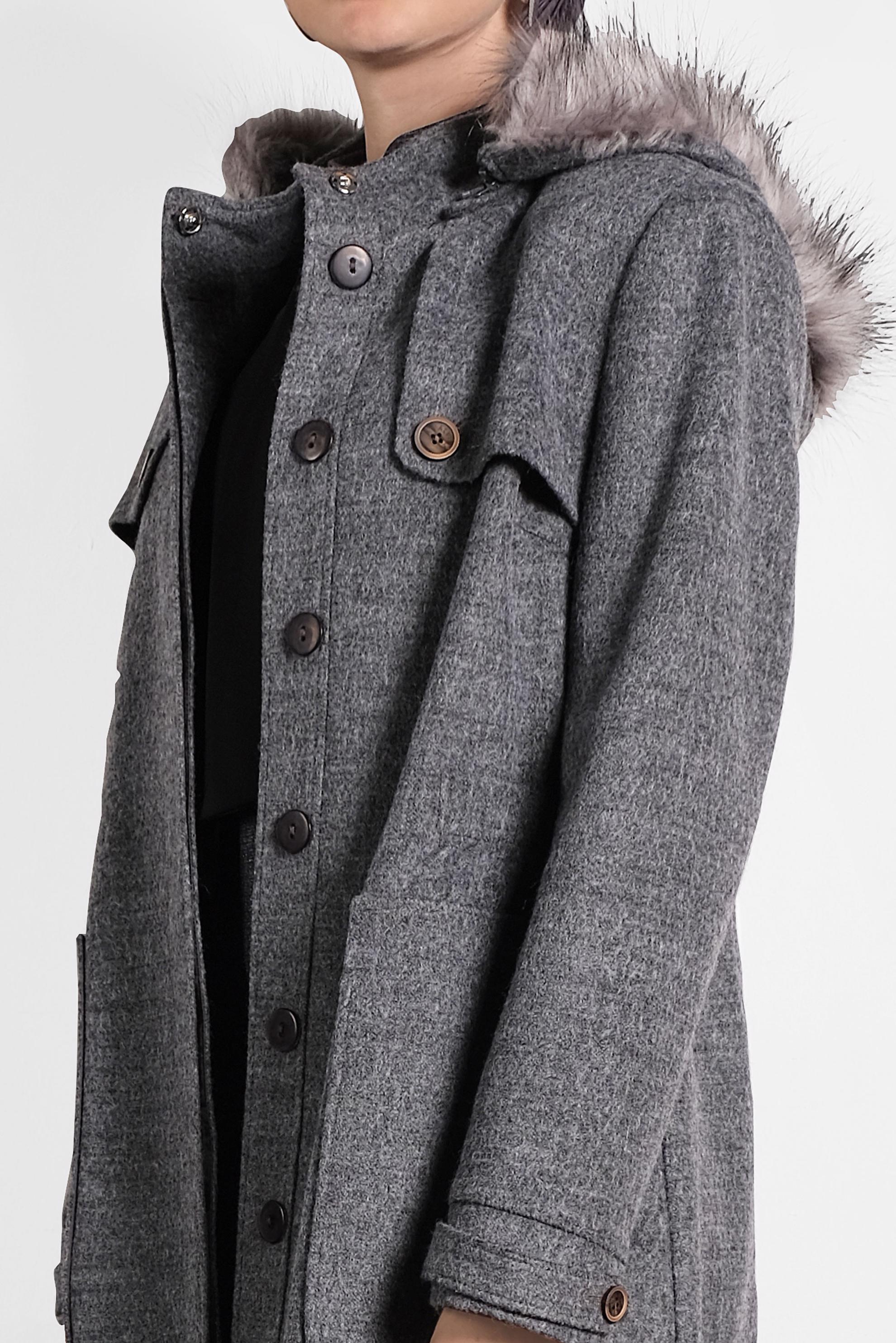 Tesettür giyim GRİ KAPÜŞONU KÜRKLÜ KABAN 90041