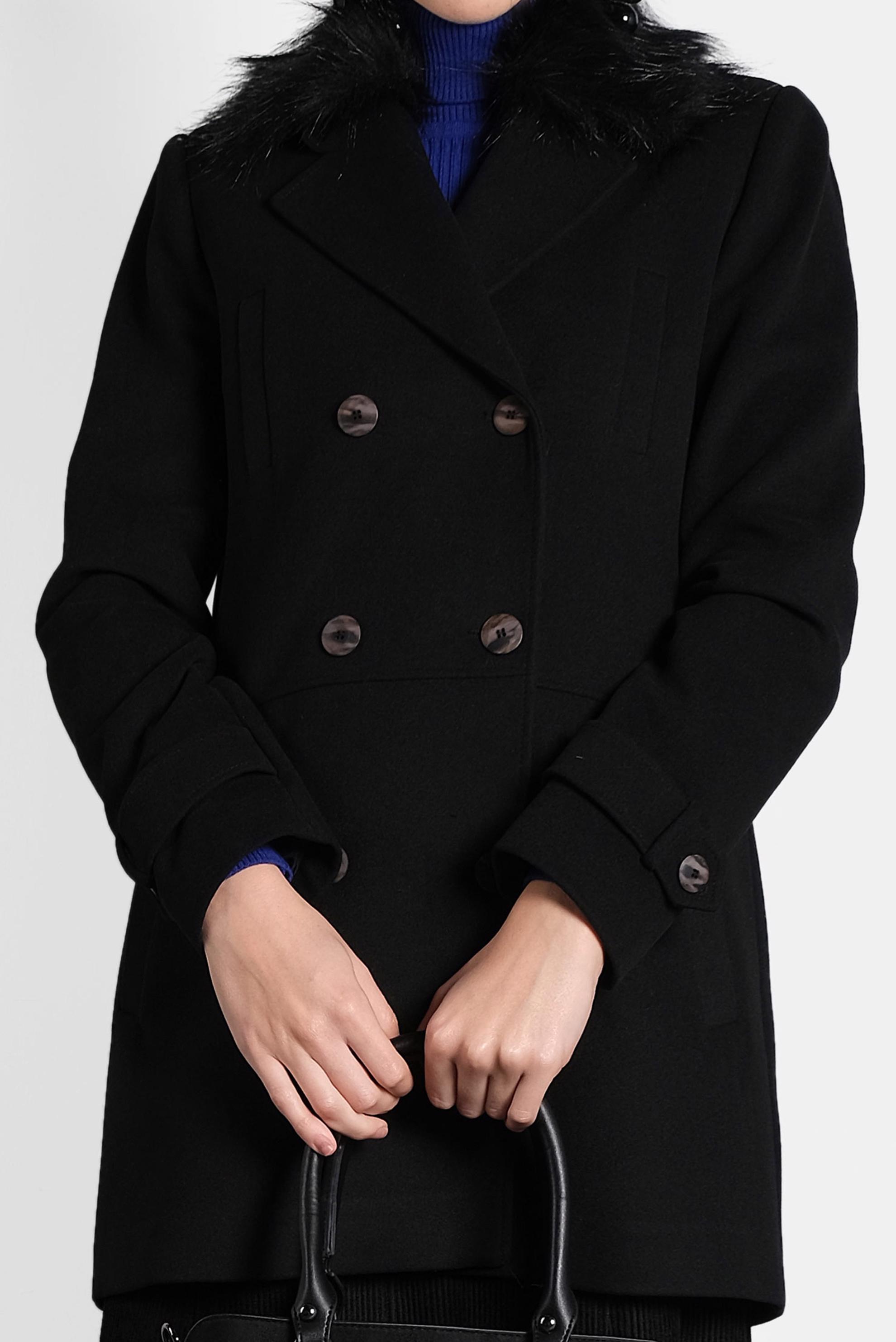 Tesettür giyim SİYAH YAKASI KÜRKLÜ KABAN 90043 