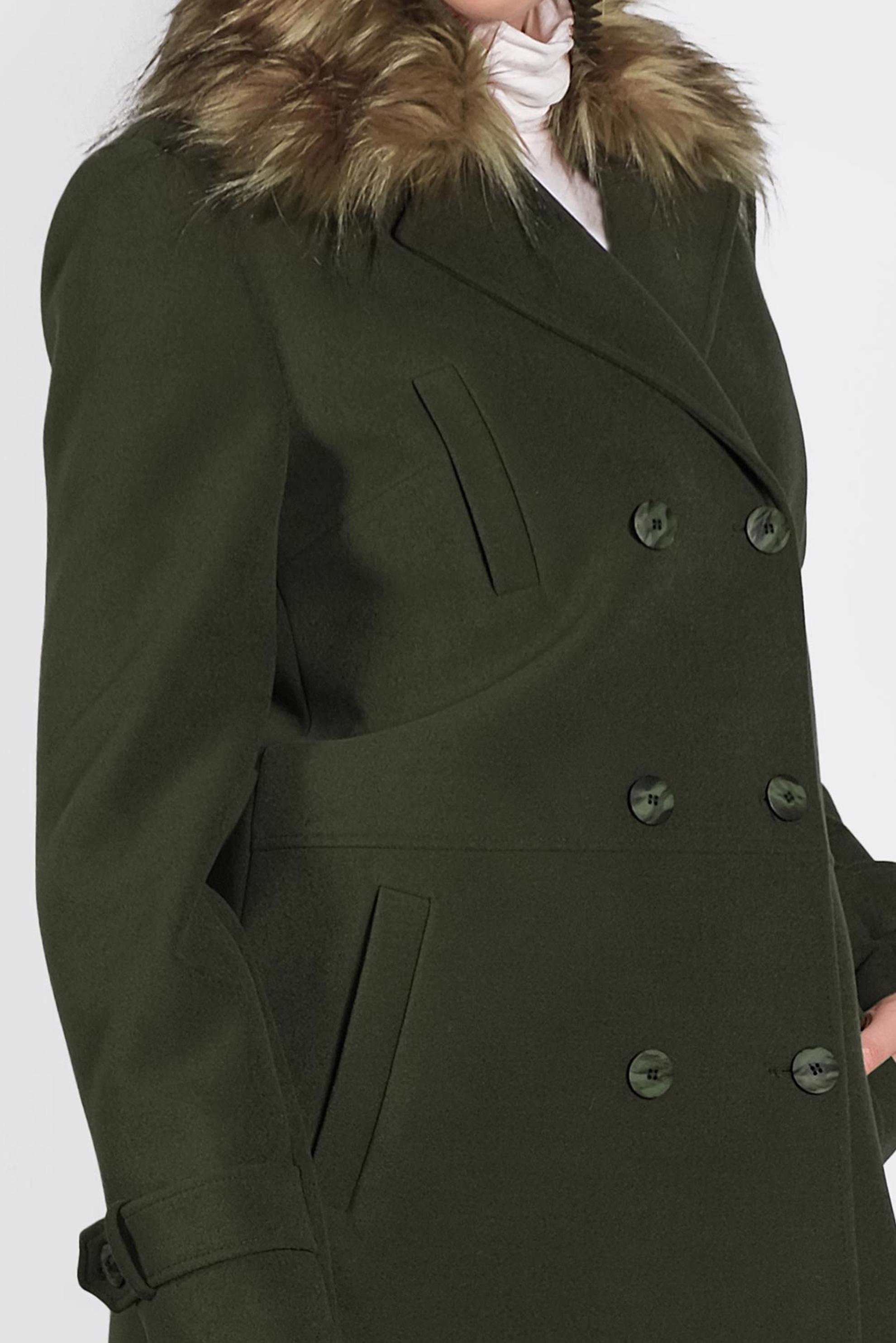 Tesettür giyim HAKİ YAKASI KÜRKLÜ KABAN 90043 