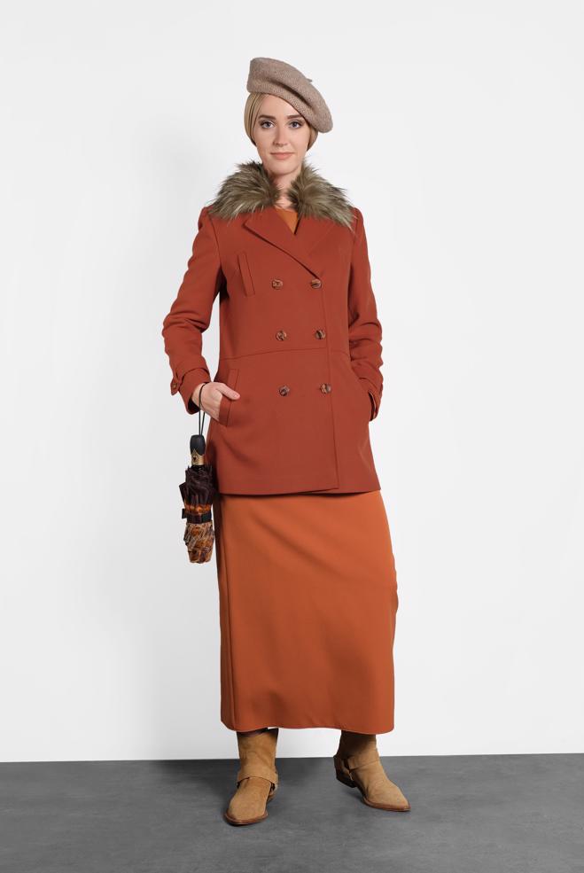 Hijab clothing  FAUX-FUR COLLAR COAT 90043  - ALVİNA