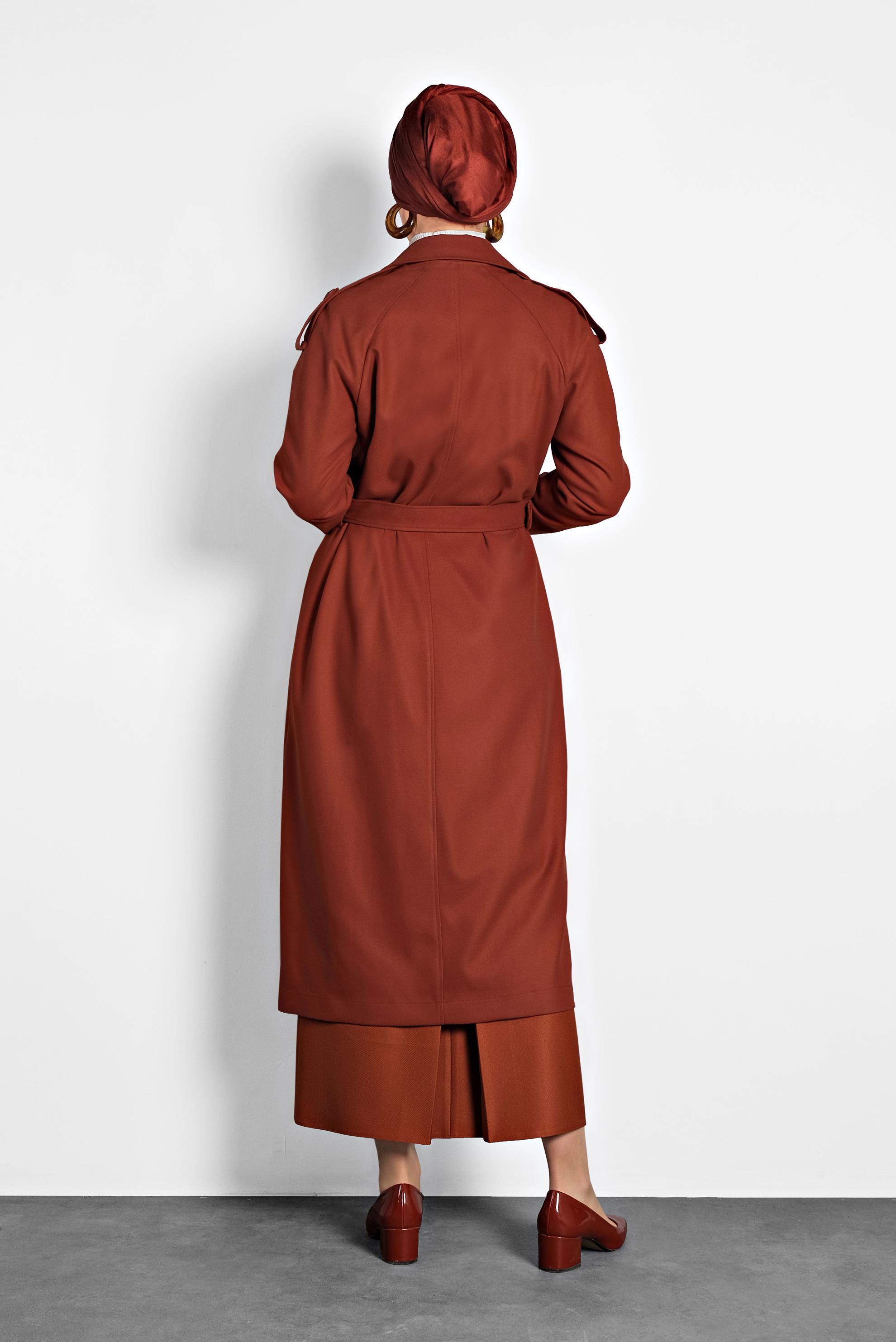 Tesettür giyim TURUNCU KEMERLİ KRUVAZE KABAN 90044