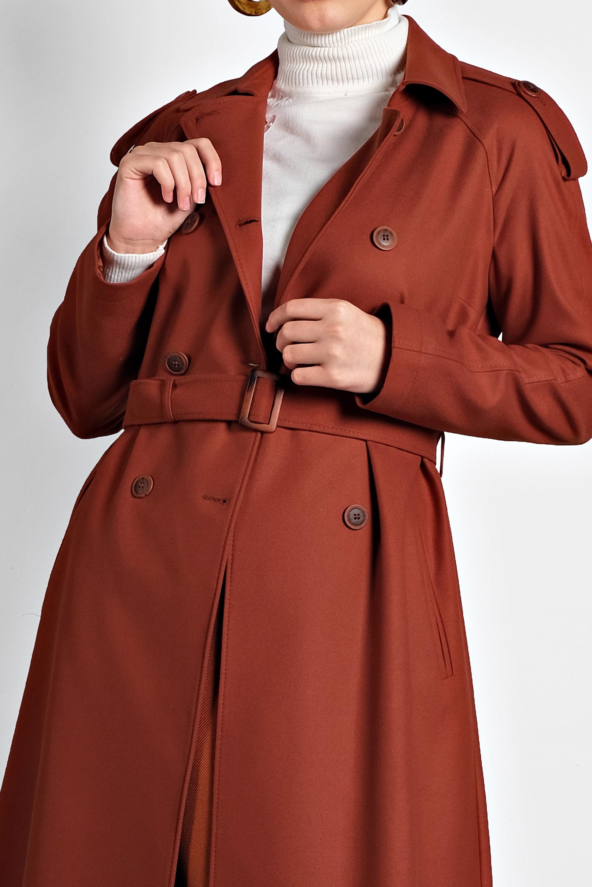 Tesettür giyim TURUNCU KEMERLİ KRUVAZE KABAN 90044