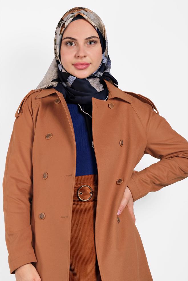 Tesettür giyim  KEMERLİ KRUVAZE KABAN 90044 - ALVİNA