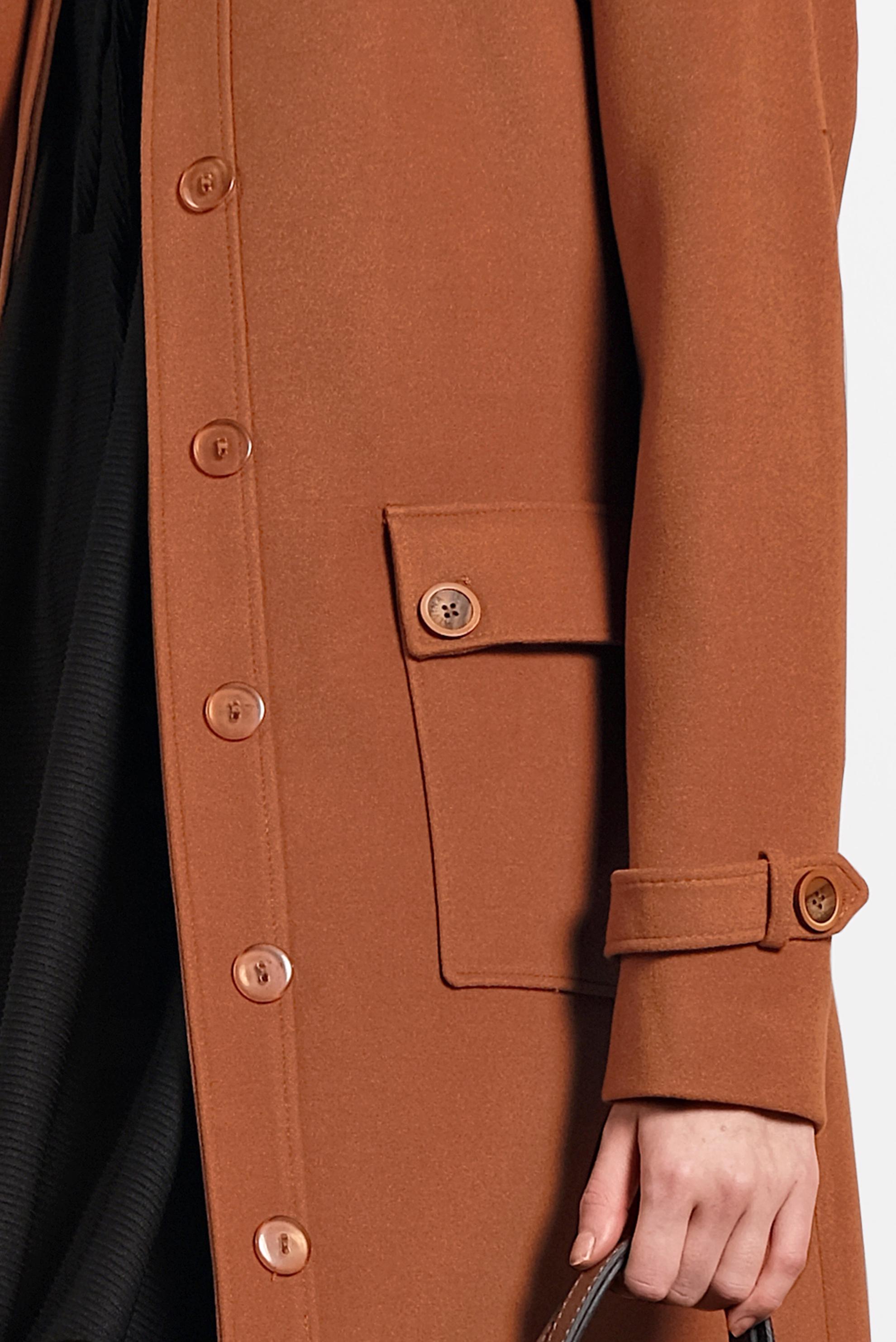 Tesettür giyim TABA KEMERLİ DÜĞMELİ KABAN 90045