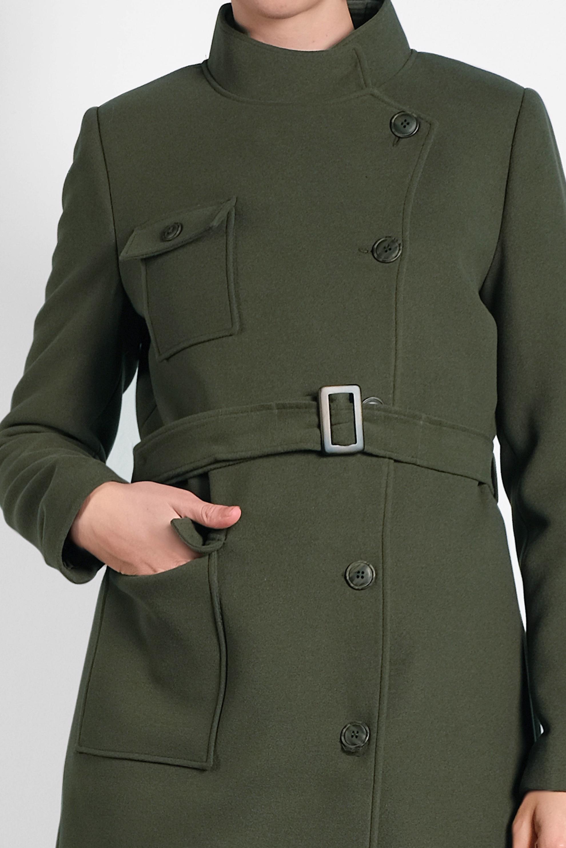 Tesettür giyim HAKİ DÜĞMELİ KEMERLİ KAŞE KABAN  90046 