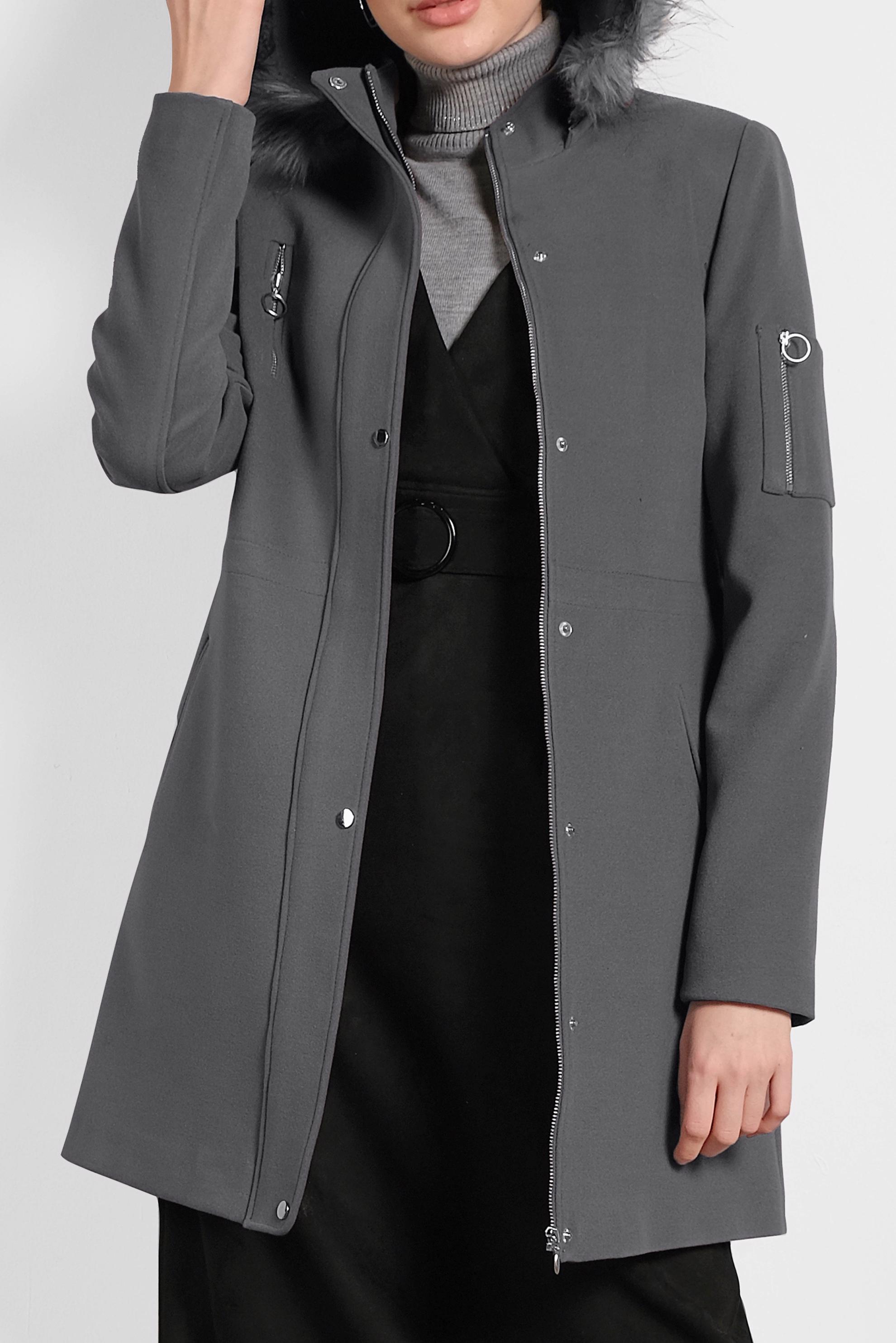 Tesettür giyim GRİ FERMUAR DETAYLI KAPÜŞONLU KABAN 90050