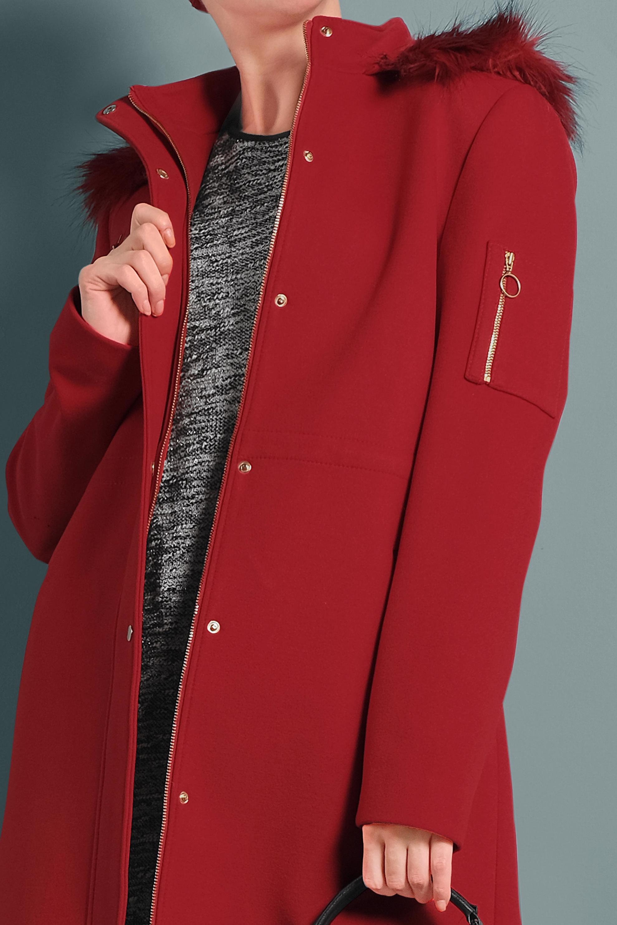 Tesettür giyim KIRMIZI FERMUAR DETAYLI KAPÜŞONLU KABAN 90050