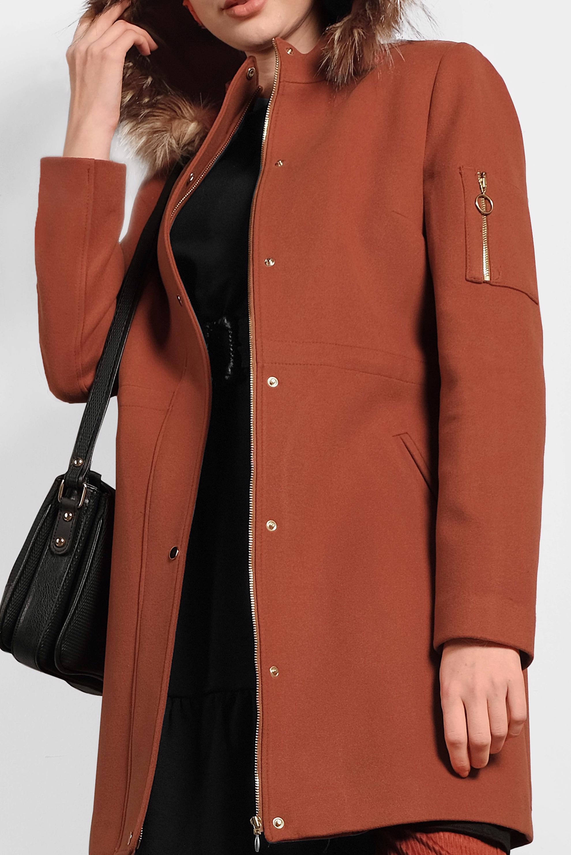 Tesettür giyim KAHVE FERMUAR DETAYLI KAPÜŞONLU KABAN 90050