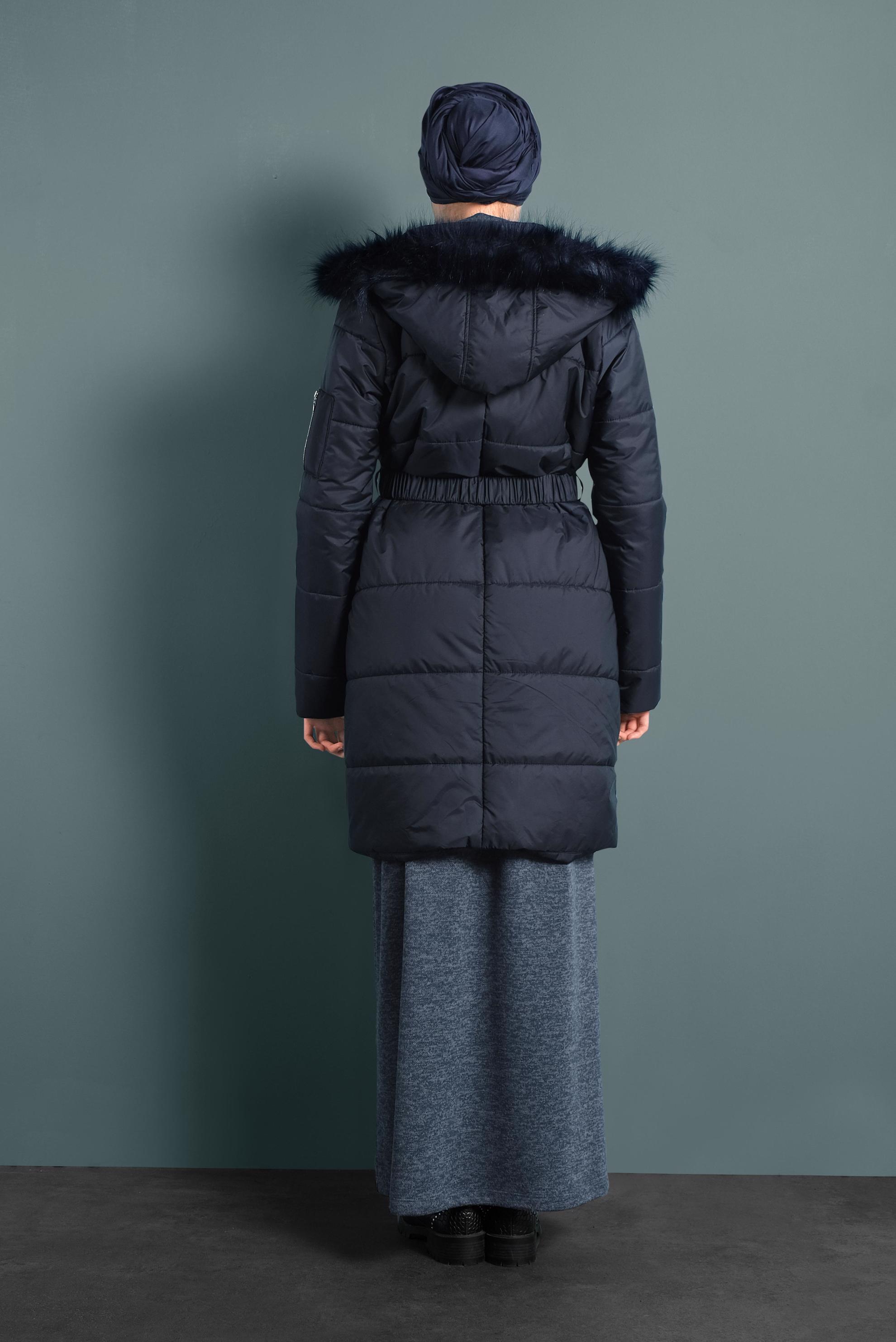Hijab clothing NAVY BLUE HOODED PUFFER COAT 90054 