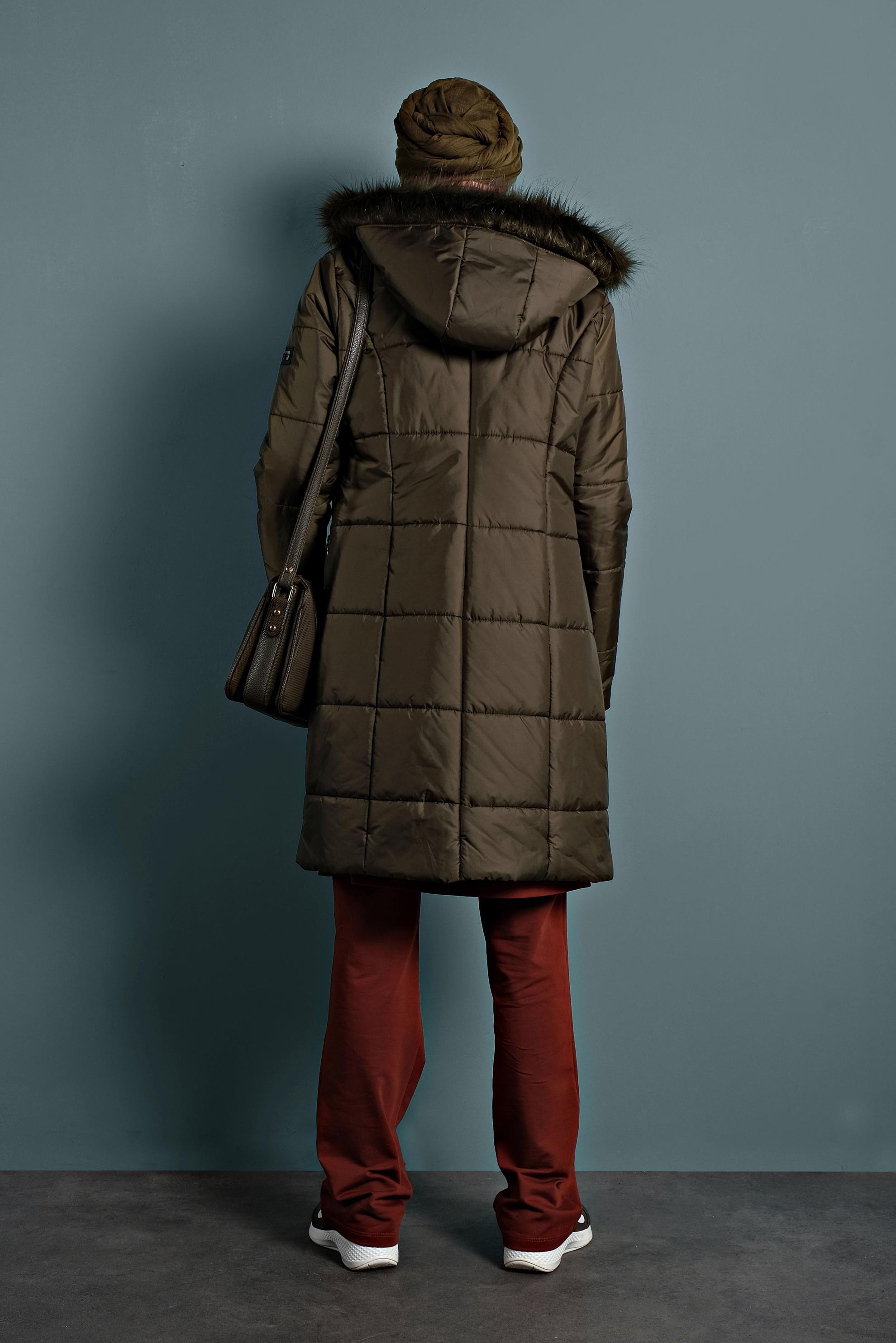 Tesettür giyim HAKİ KAPÜŞONLU ŞİŞME KABAN 90055